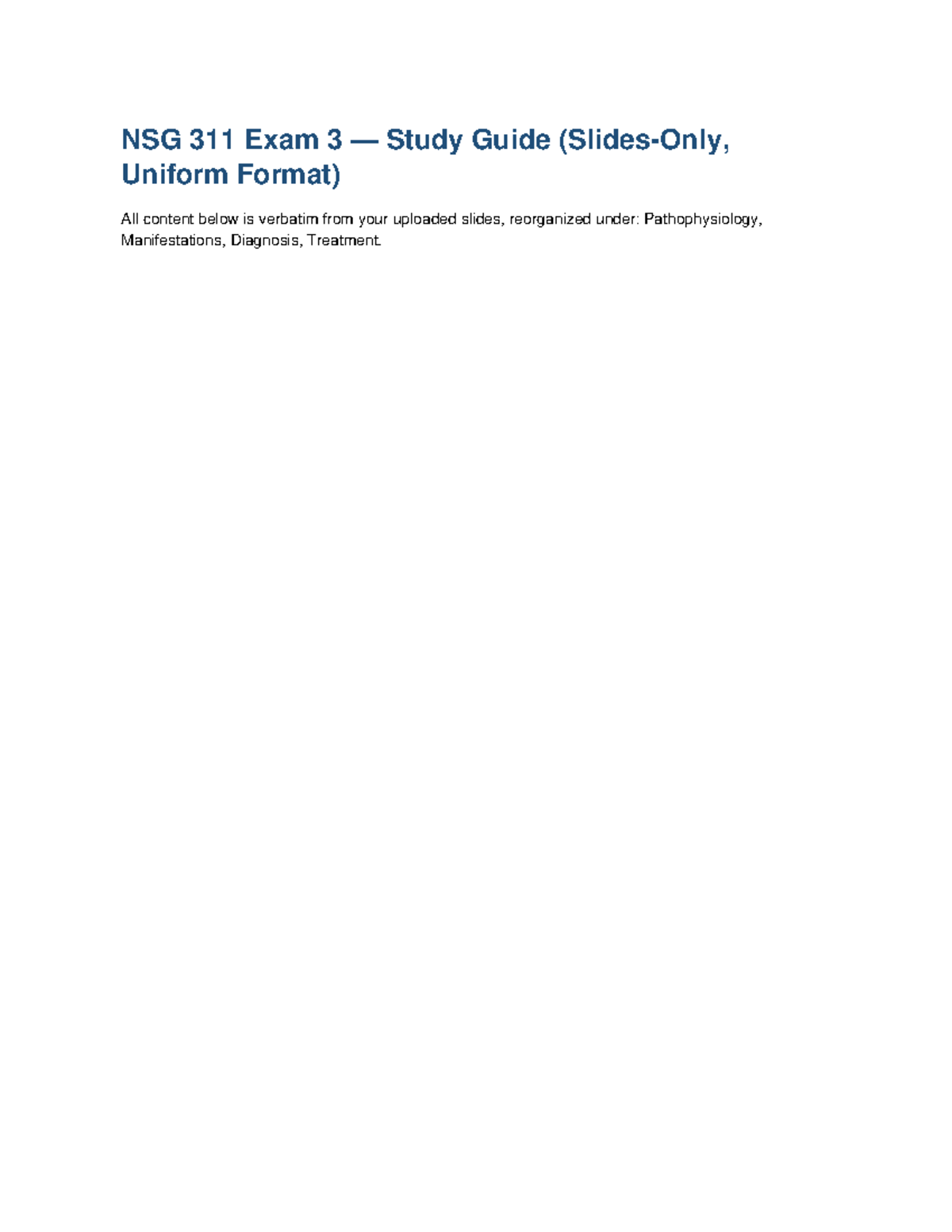 NSG 311 Exam 3 Study Guide: Neurologic Disorders Overview - Studocu