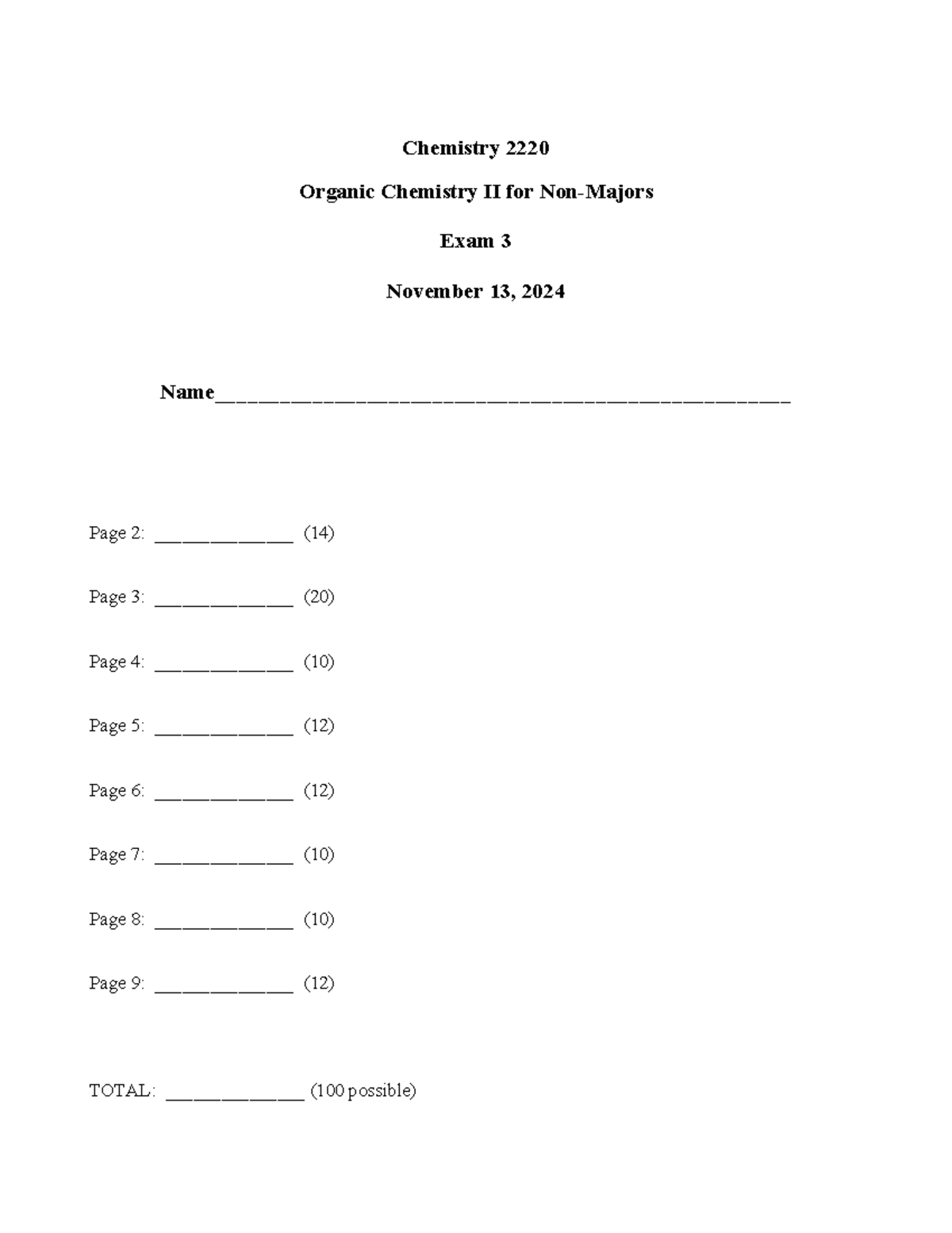 Chemistry Organic Chemistry II Exam 3 study guide Fall 2024 - Studocu