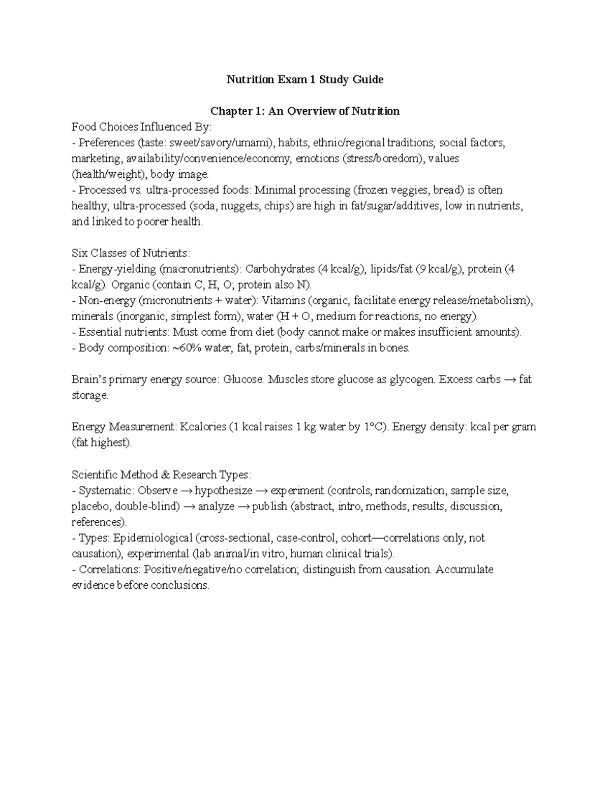 Nutrition Exam 1 Study Guide - Studocu