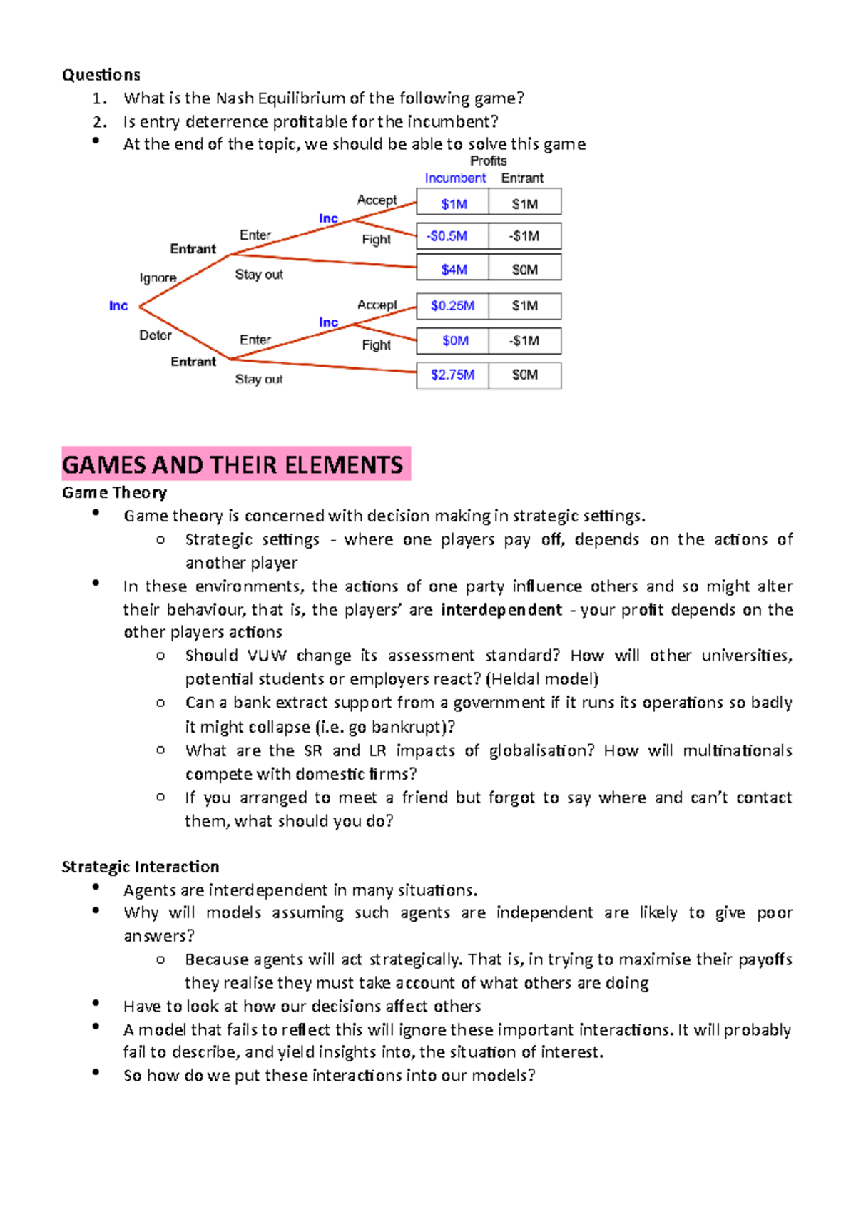 ECON130 Final Exam Notes: Understanding Game Theory Concepts - Studocu