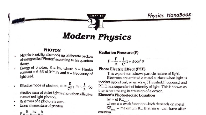 Modern Physics Handbook: JEE Mains Special Notes 2021-2022 - Studocu