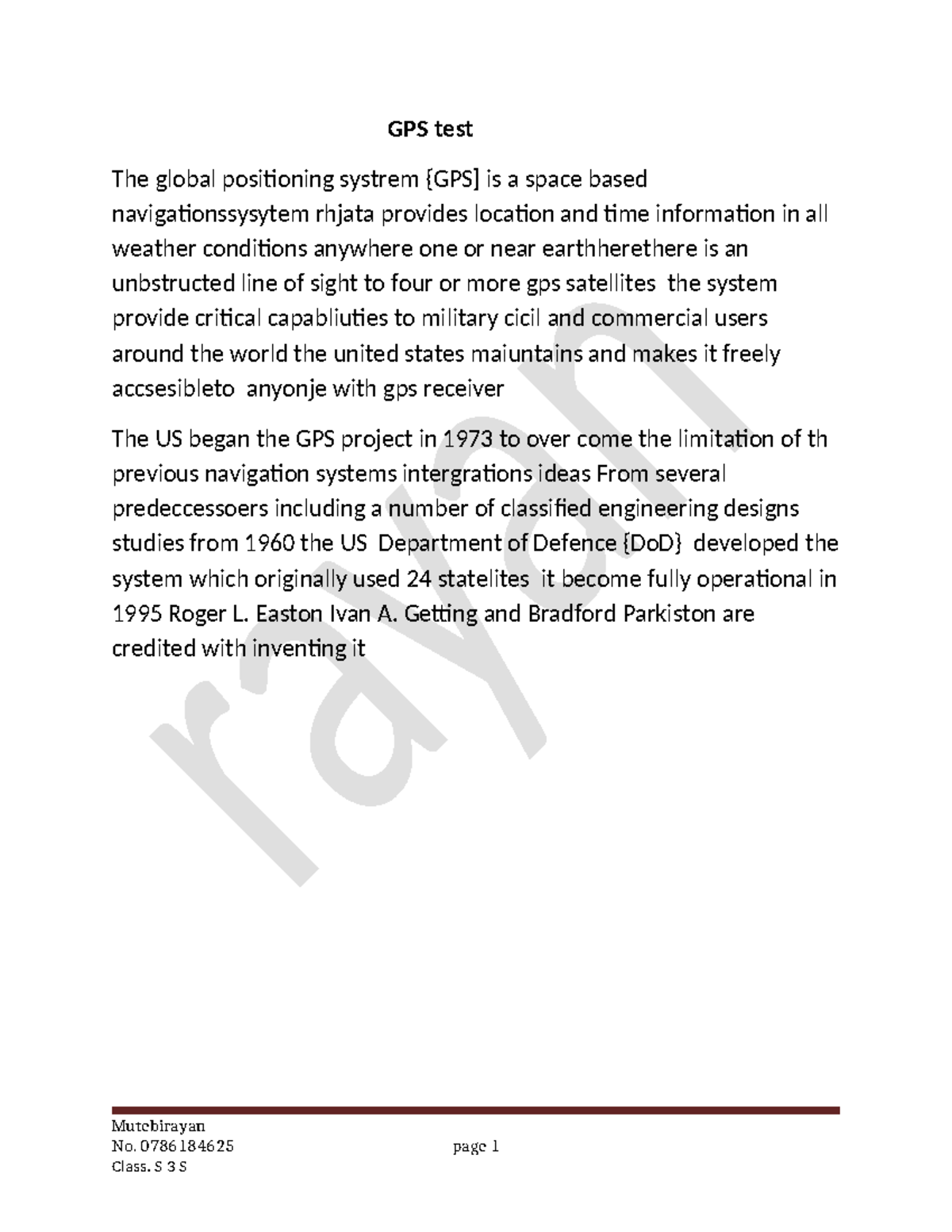 GPS TEXT - VERY HELPFUL - GPS test The global positioning systrem {GPS ...