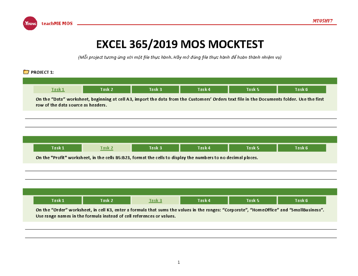 [the Young Excel 365-2019 ] Mocktest MT05HY7 - EXCEL 365/2019 MOS ...
