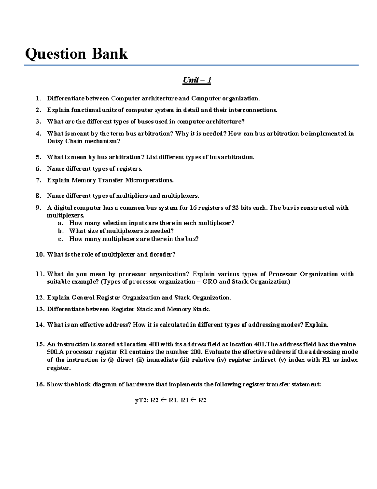 COA Question Bank: Comprehensive Review of Computer Architecture ...