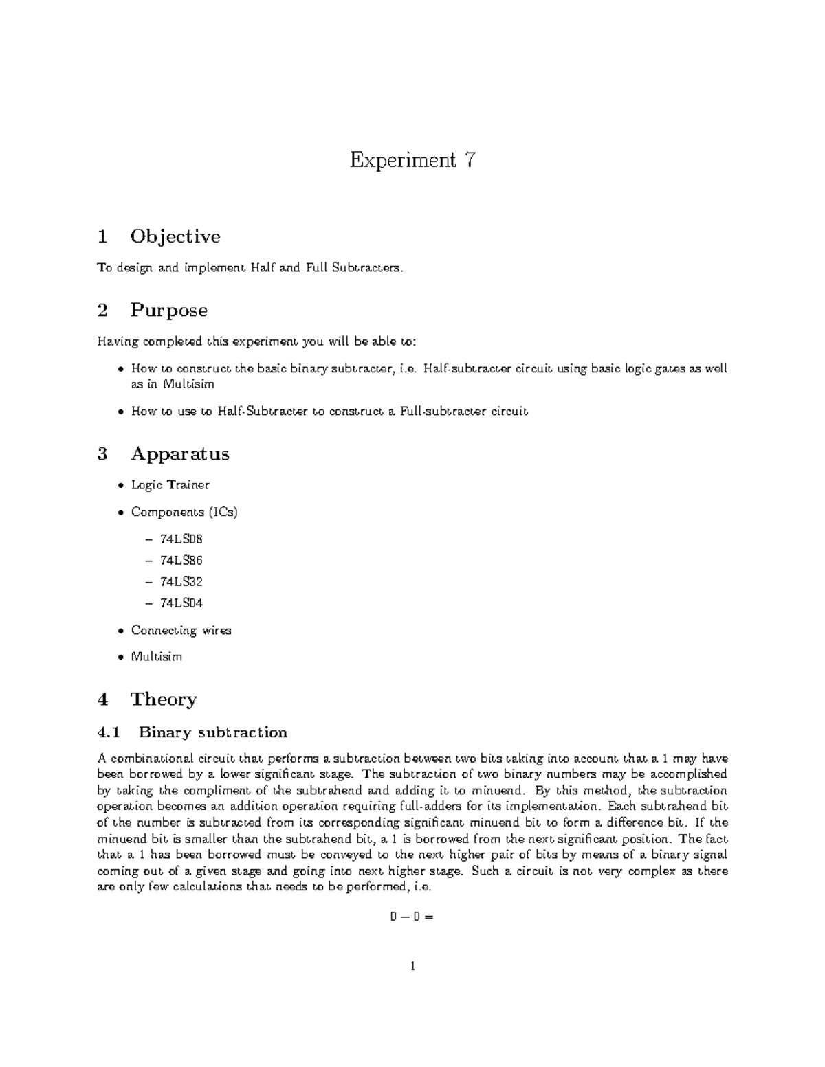 Lab 7 - good - Experiment 7 1 Objective To design and implement Half ...