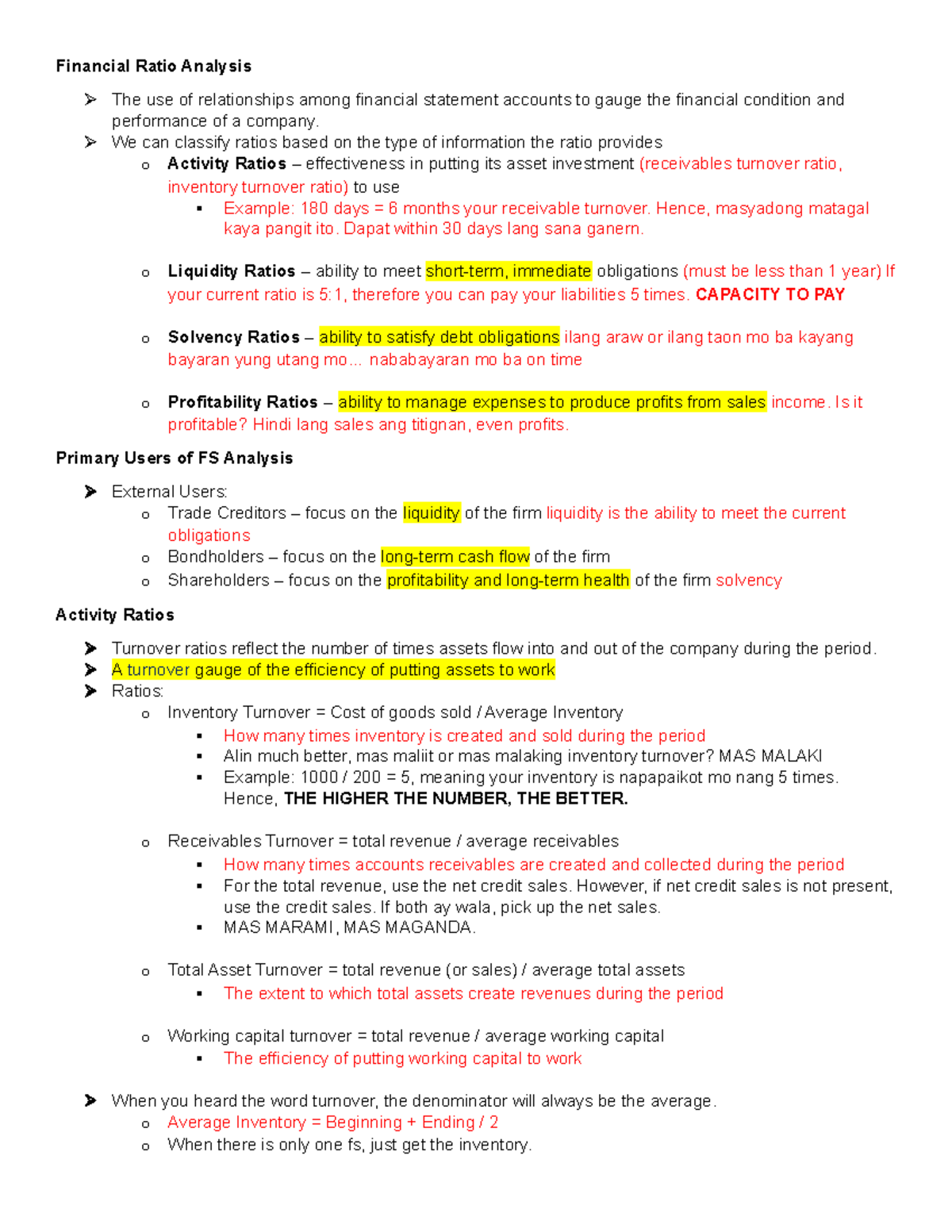Financial Ratios & Budgeting Overview (FIN300) - Study Notes - Studocu