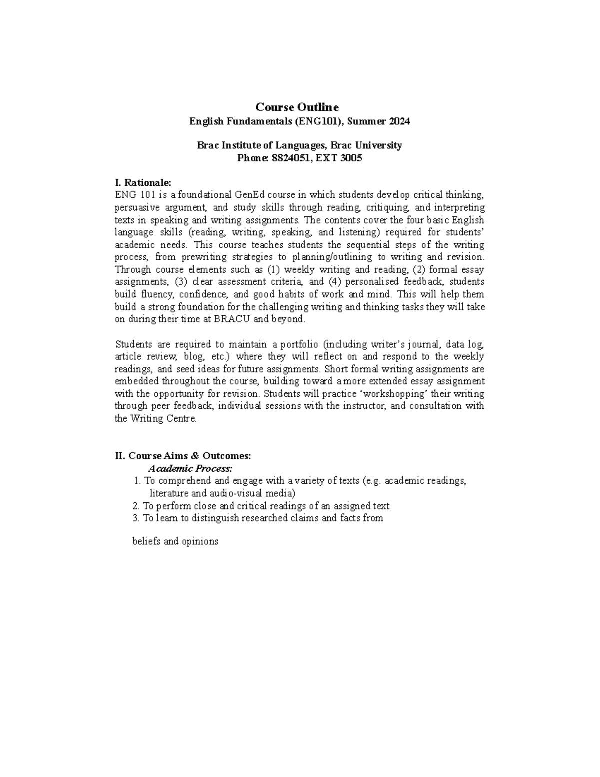 ENG101 Course Outline: English Fundamentals for Summer 2024 - Studocu