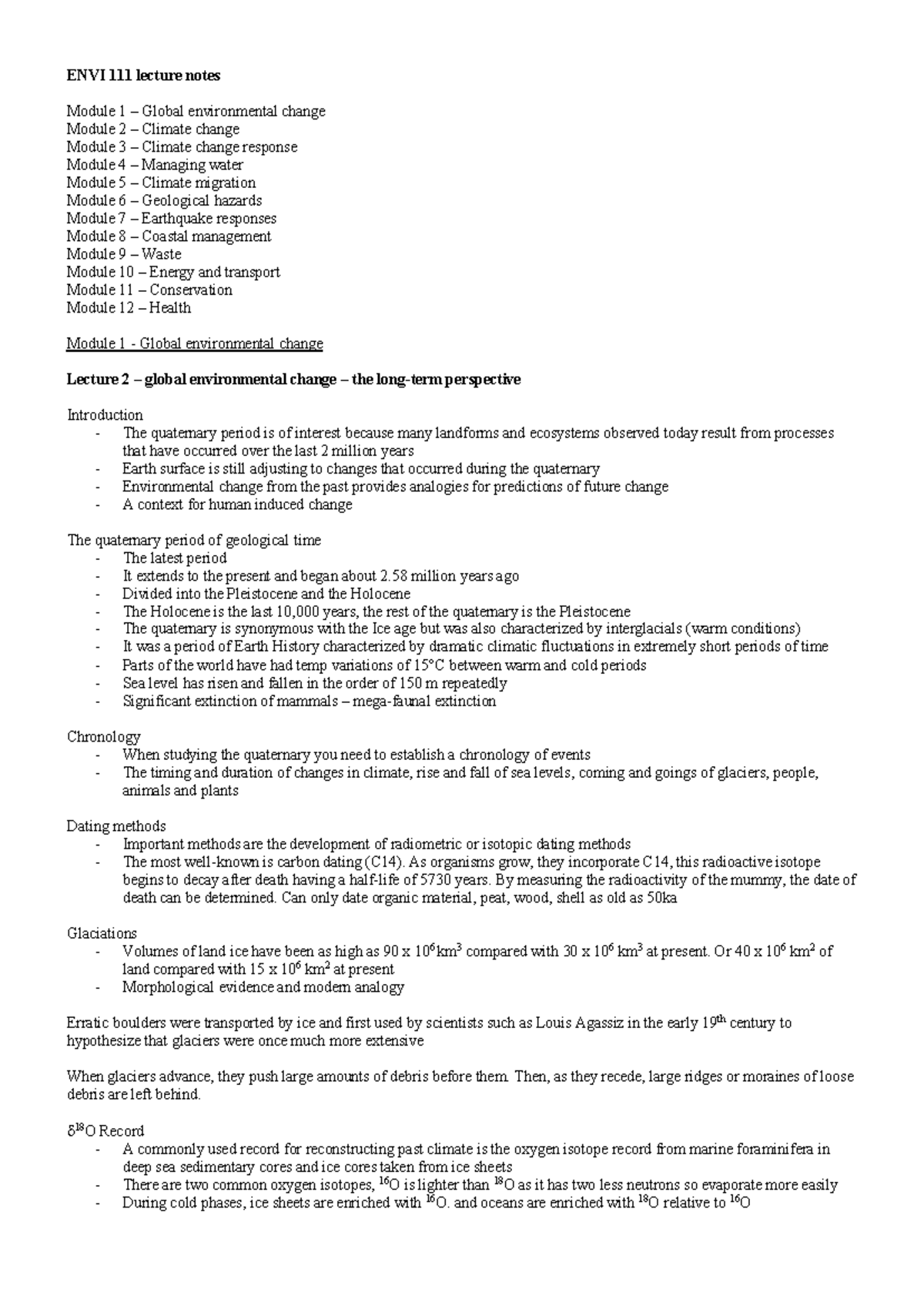 ENVI notes - ENVI 111 lecture notes Module 1 3 Global environmental ...