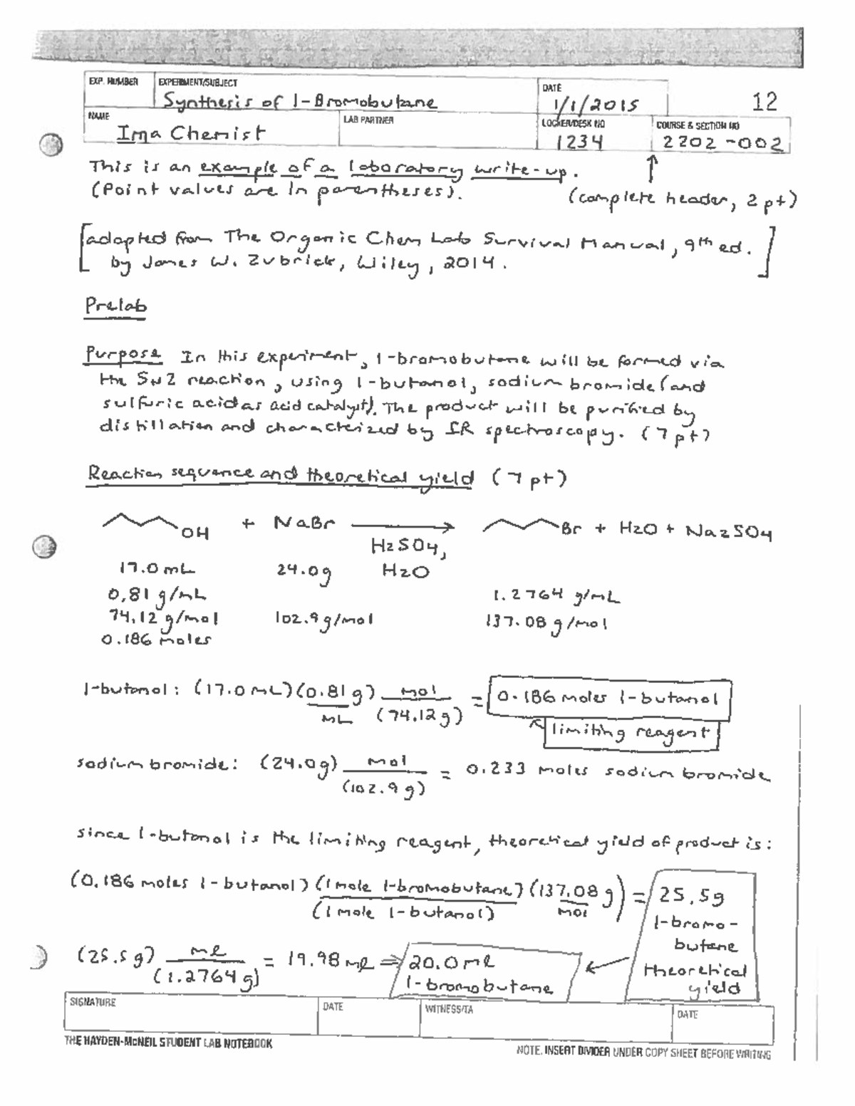CHM 2201 2202 Sample Lab Writeup - EXP NUMBER DATE Synthesis of ...