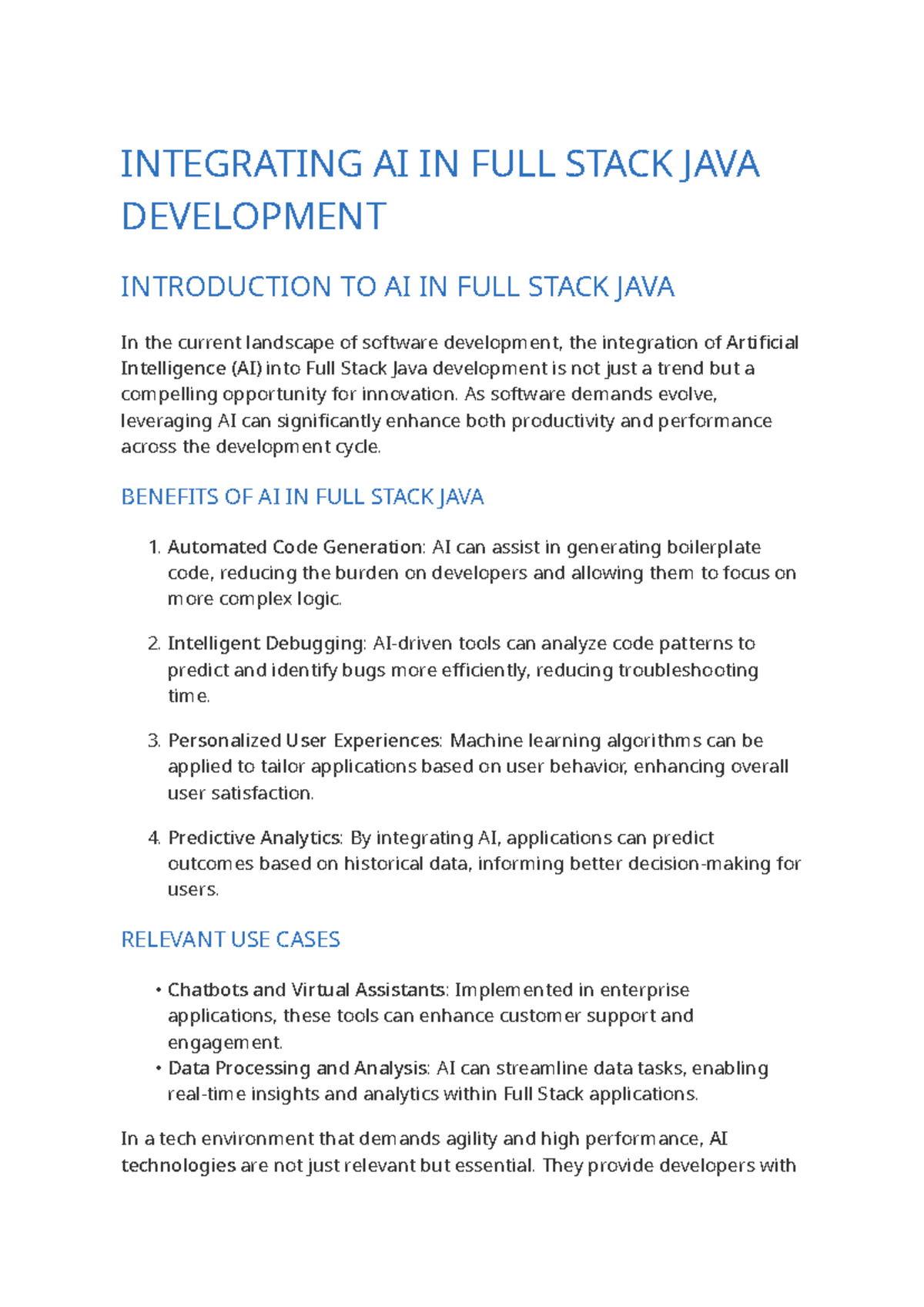 Integrating AI in Full Stack Java Development - INTEGRATING AI IN FULL ...