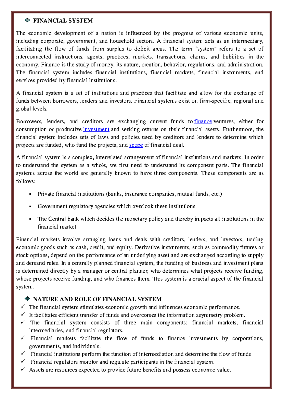 FIN 101: Financial System Overview and Economic Impact Notes - Studocu
