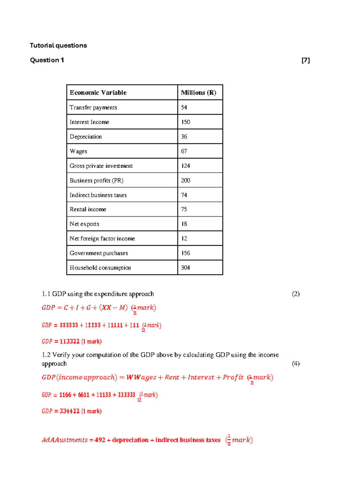 Econ 101: Tutorial Questions on GDP and Economic Variables - Studocu