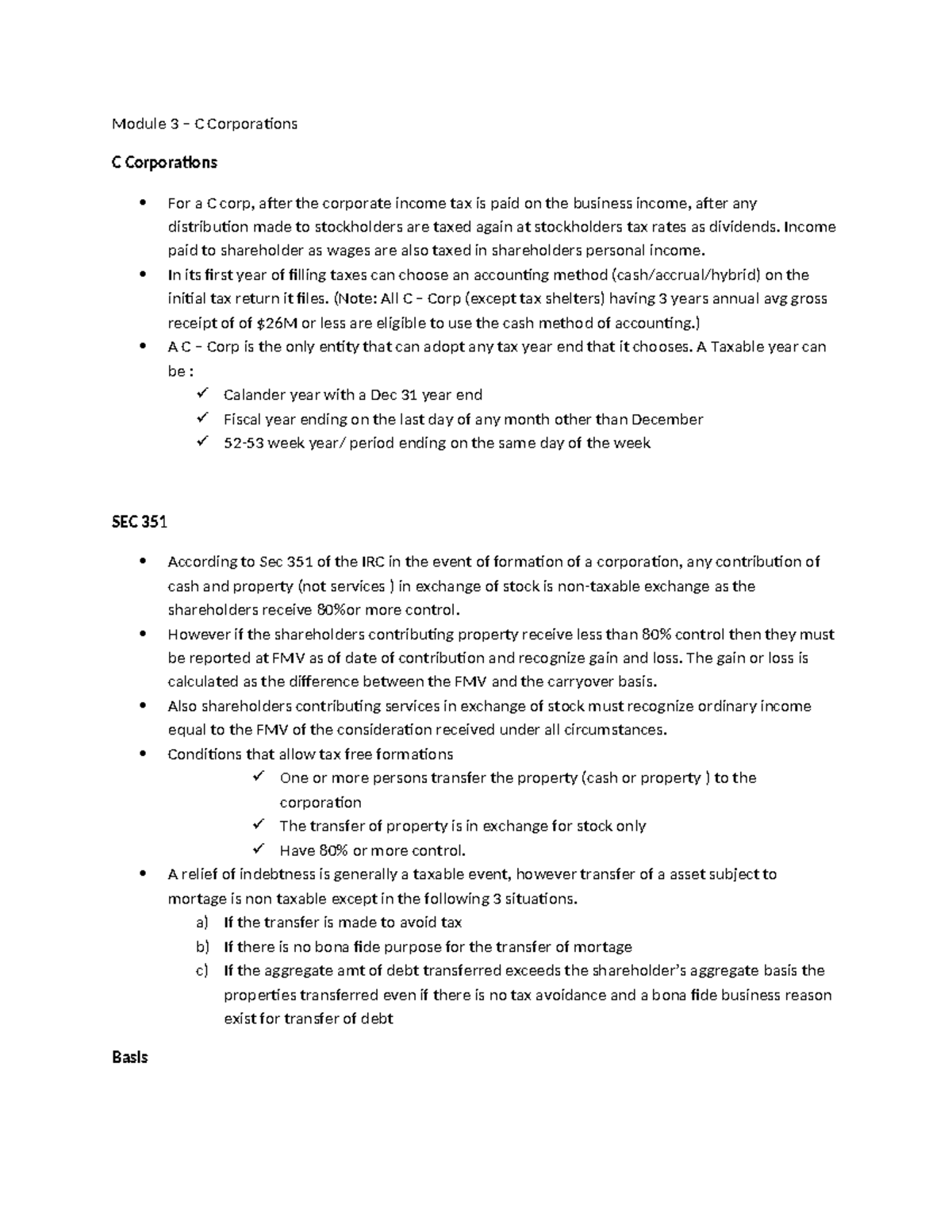 C 475129444 - Module 3: C Corporations Overview and Tax Implications ...