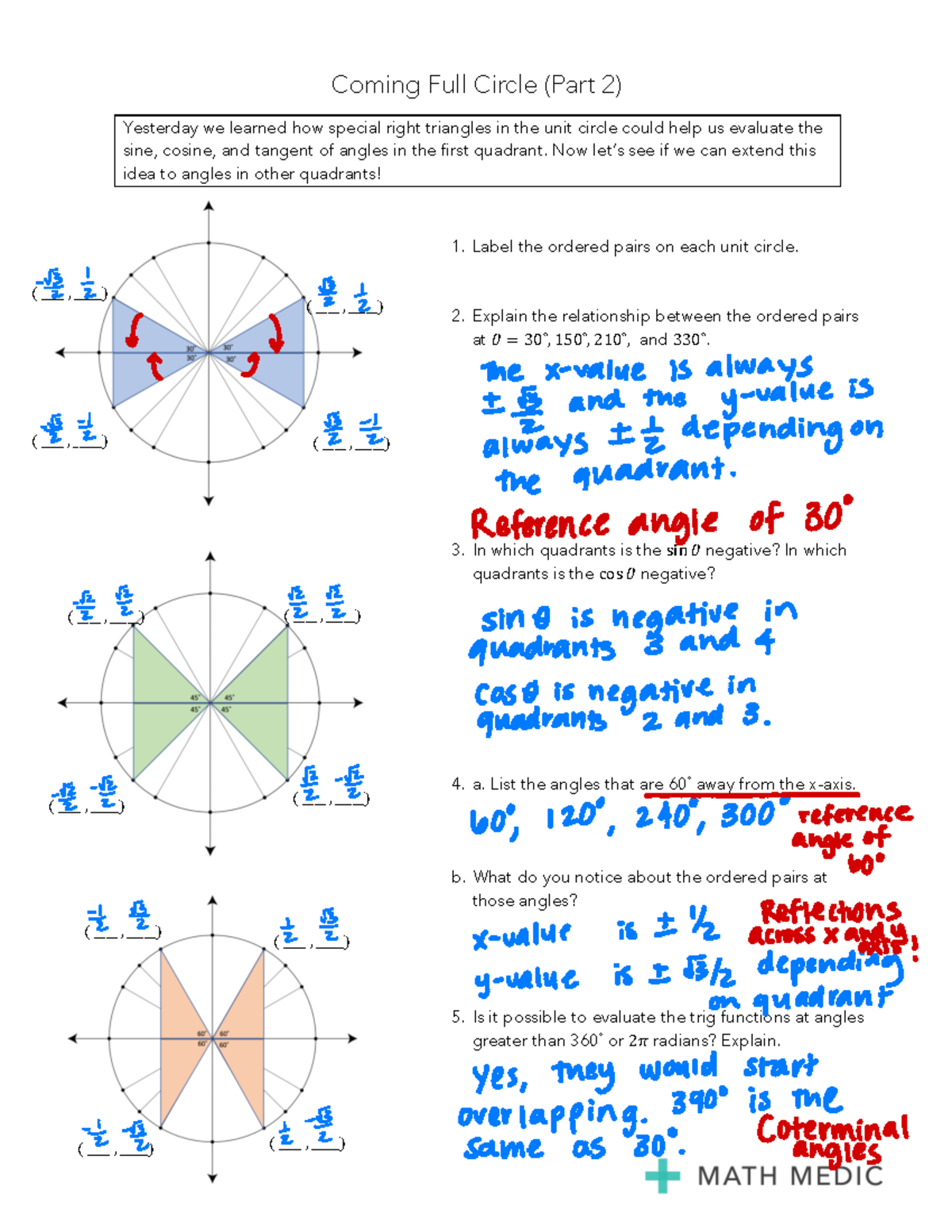 Lesson 4.5 Answer Key: Exploring the Unit Circle in