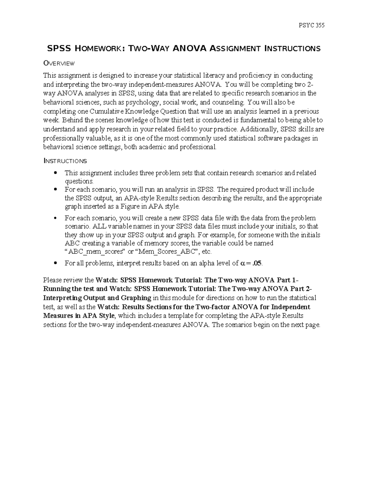 SPSS Homework: Two-Way ANOVA Assignment Overview and Instructions - Studocu