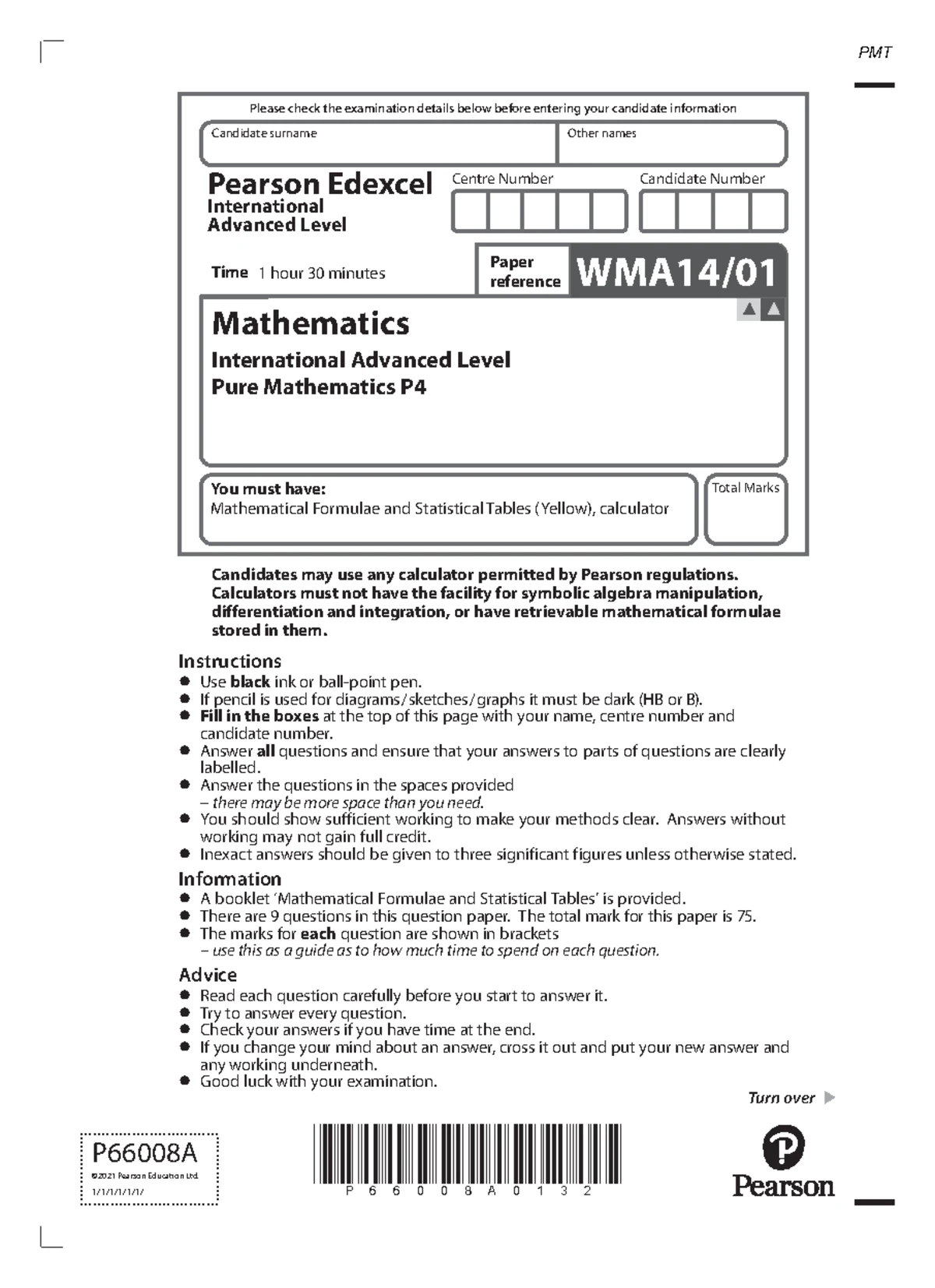 P4 June 2020 - IAL Pure Mathematics Exam Paper (WMA14) - Studocu