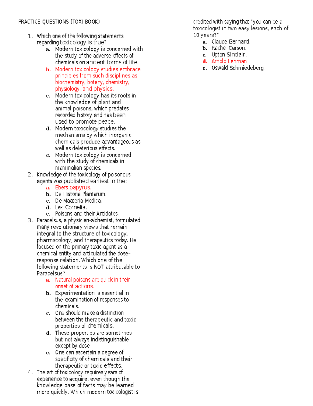 Practice- Questions - toxicology reviewer - PRACTICE QUESTIONS (TOXI ...