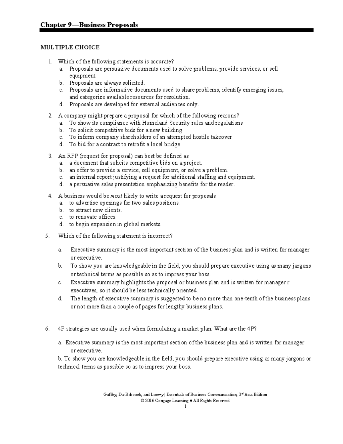 Chapter 9 - Business Proposals Quiz - Studocu