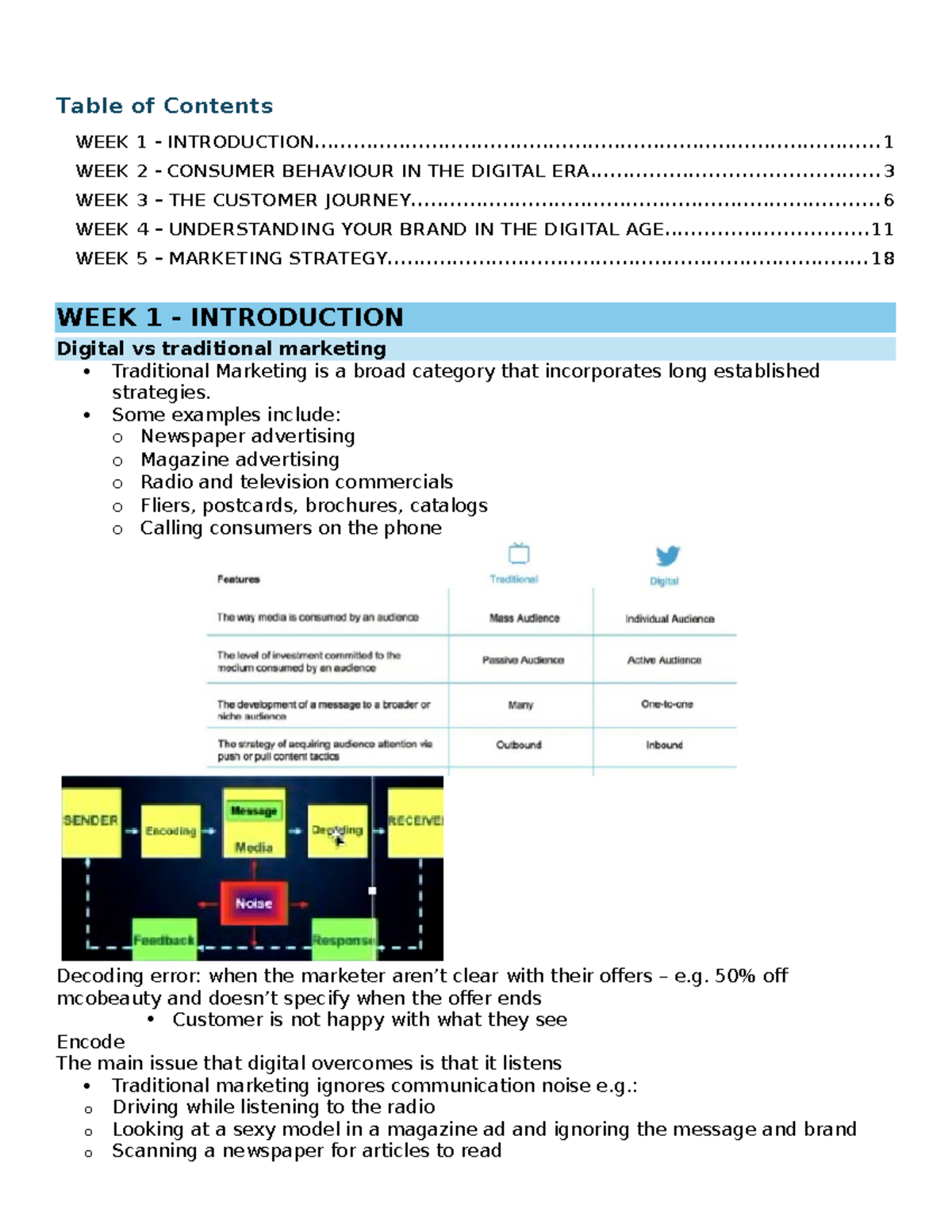 Digital Marketing Notes - Table of Contents WEEK 1 - - Studocu