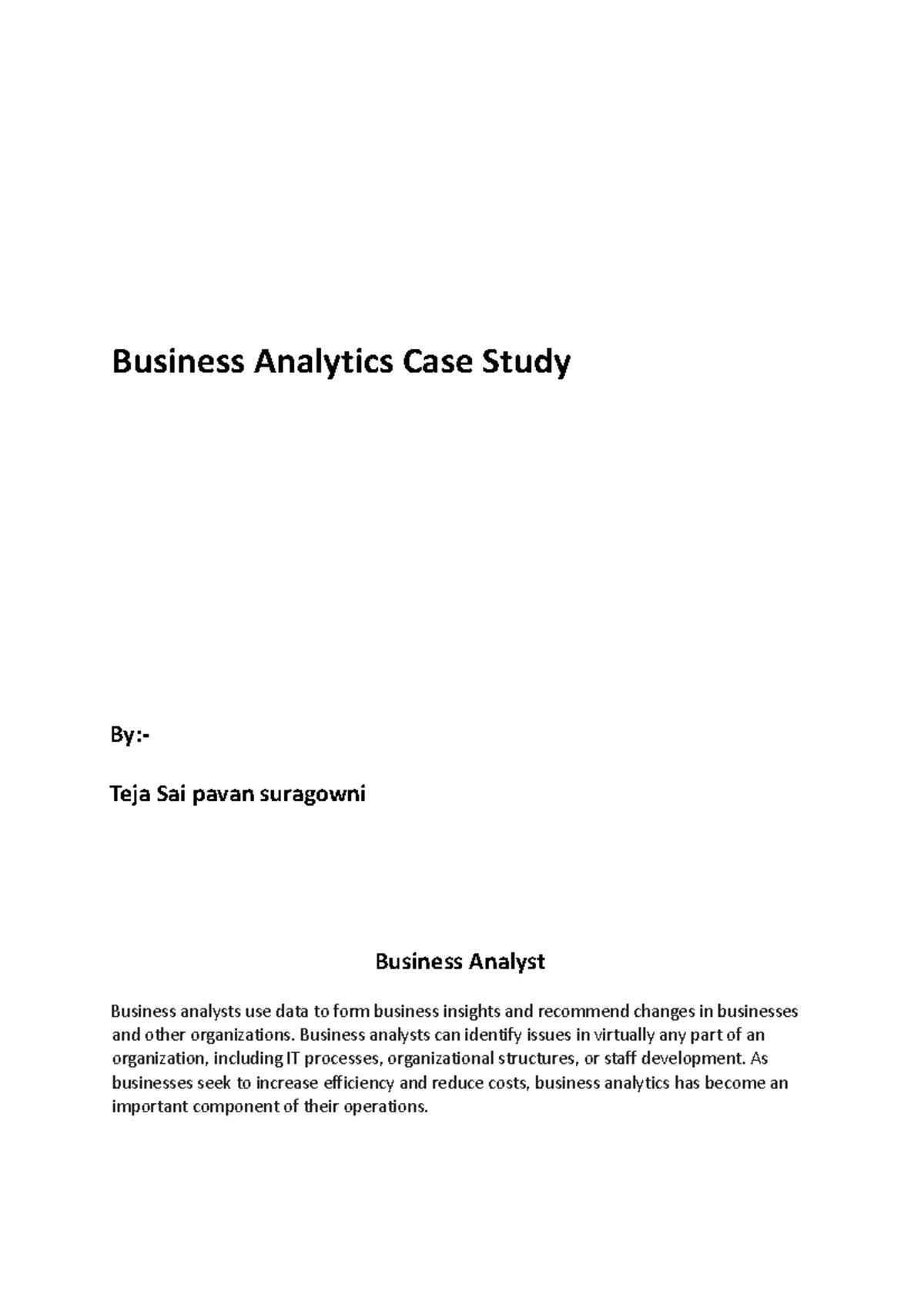 MBA Case Study: Insights on Business Analytics and Market Trends - Studocu