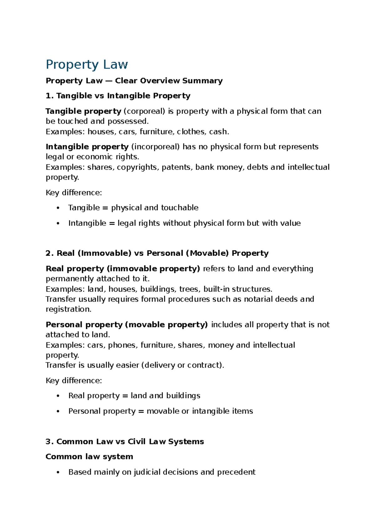 Property Law Overview: Key Concepts and Rights Summary - Studocu