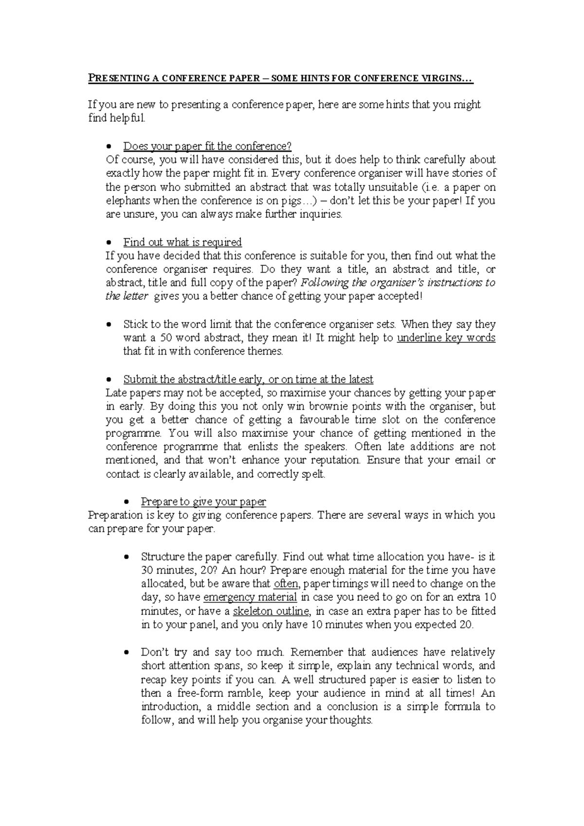 Presenting a conference paper - PRESENTING A CONFERENCE PAPER – SOME ...