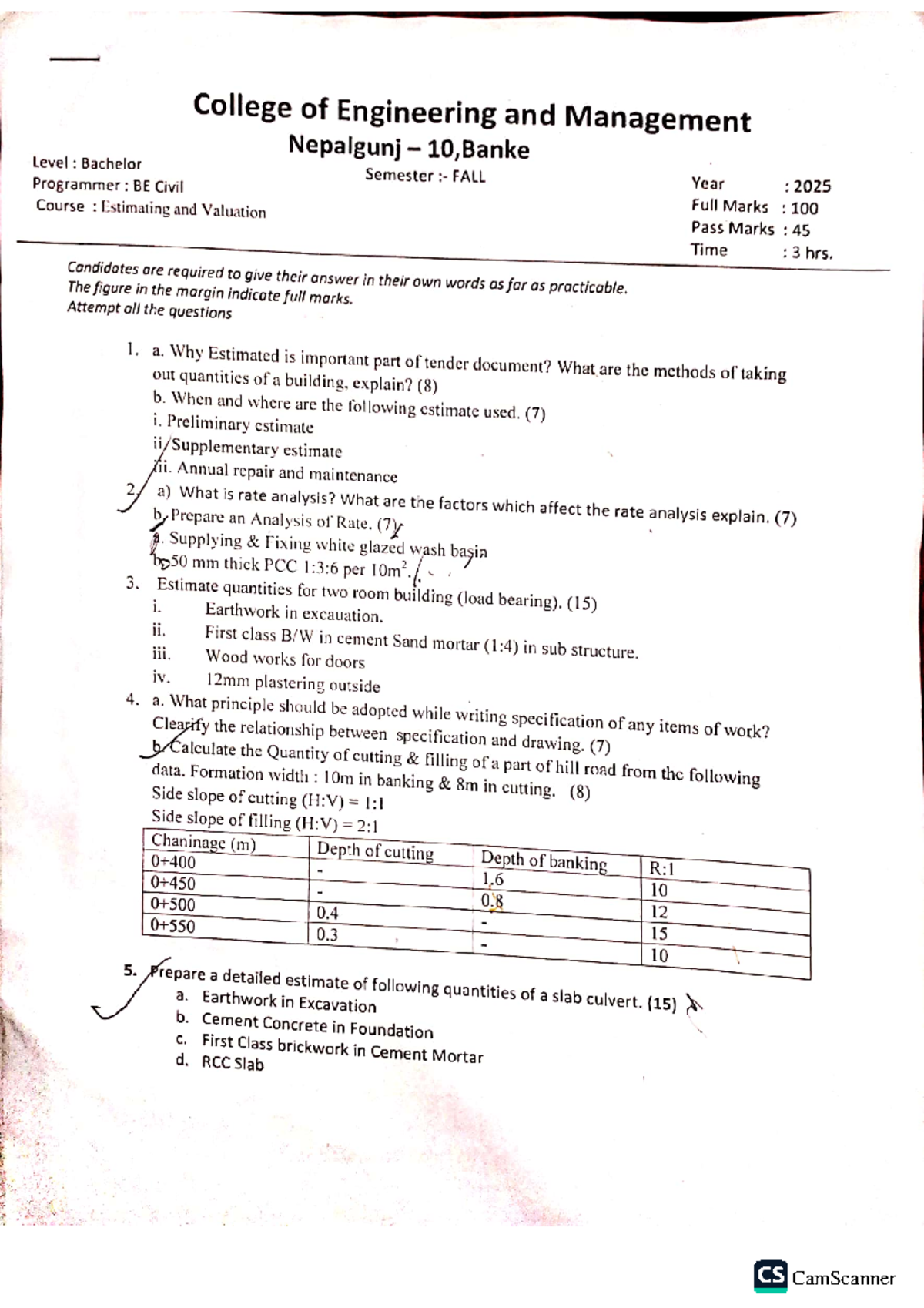 Estimation and Valuation Techniques for BE Civil (Fall 2025) - Studocu