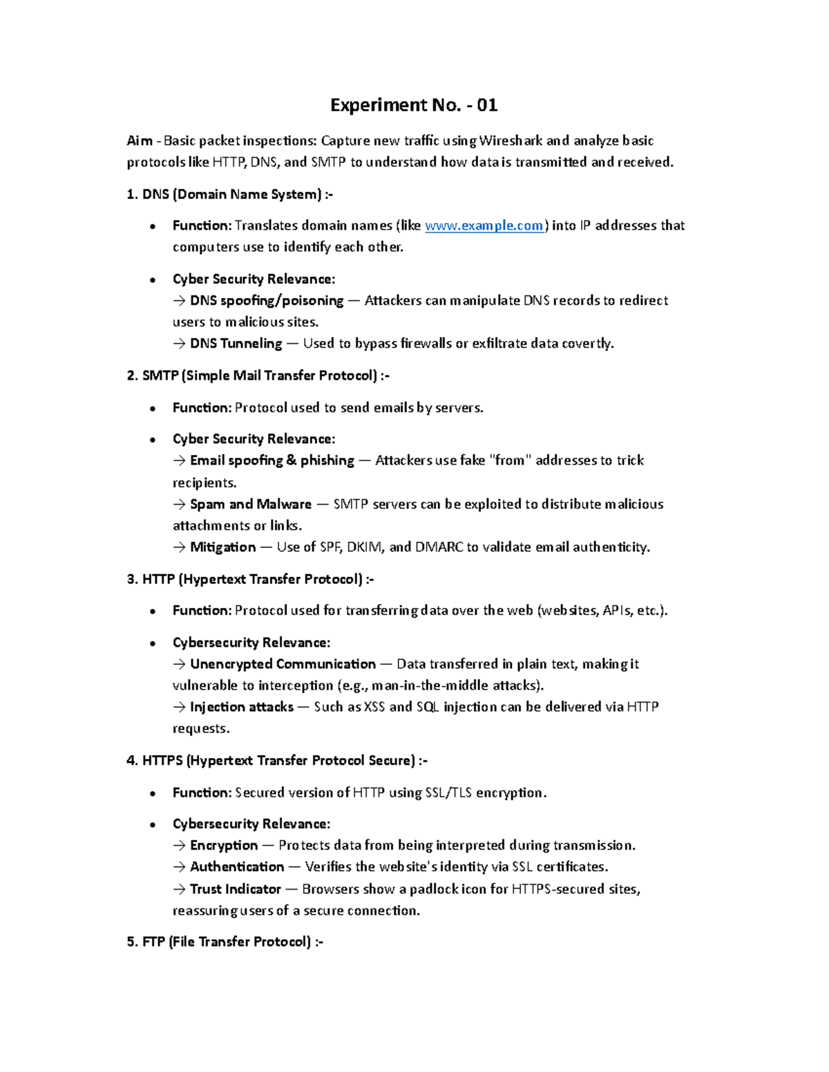 Cyber Security Experiment 2: Analyzing Network Traffic with Wireshark ...