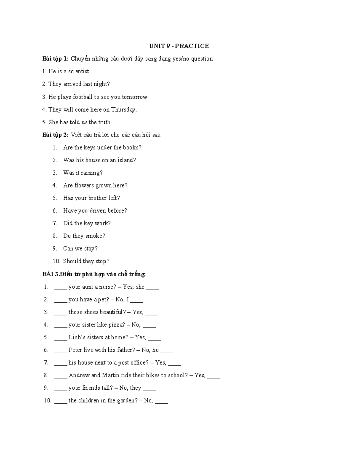 UNIT 9 PRACTICE - Grade 7 Global Success Exercises and Questions - Studocu