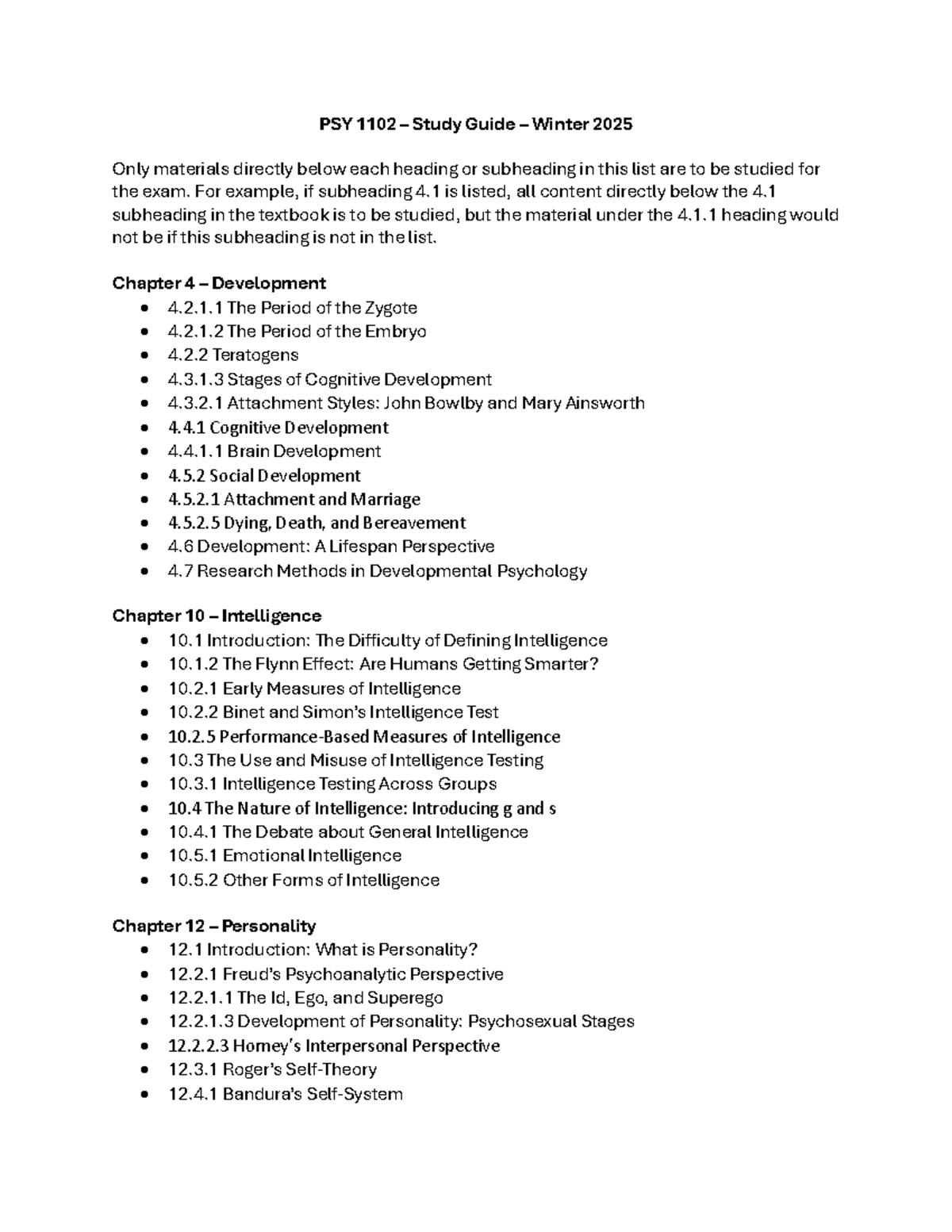 PSY 1102 Final Exam Study Guide - Winter 2025 - Studocu