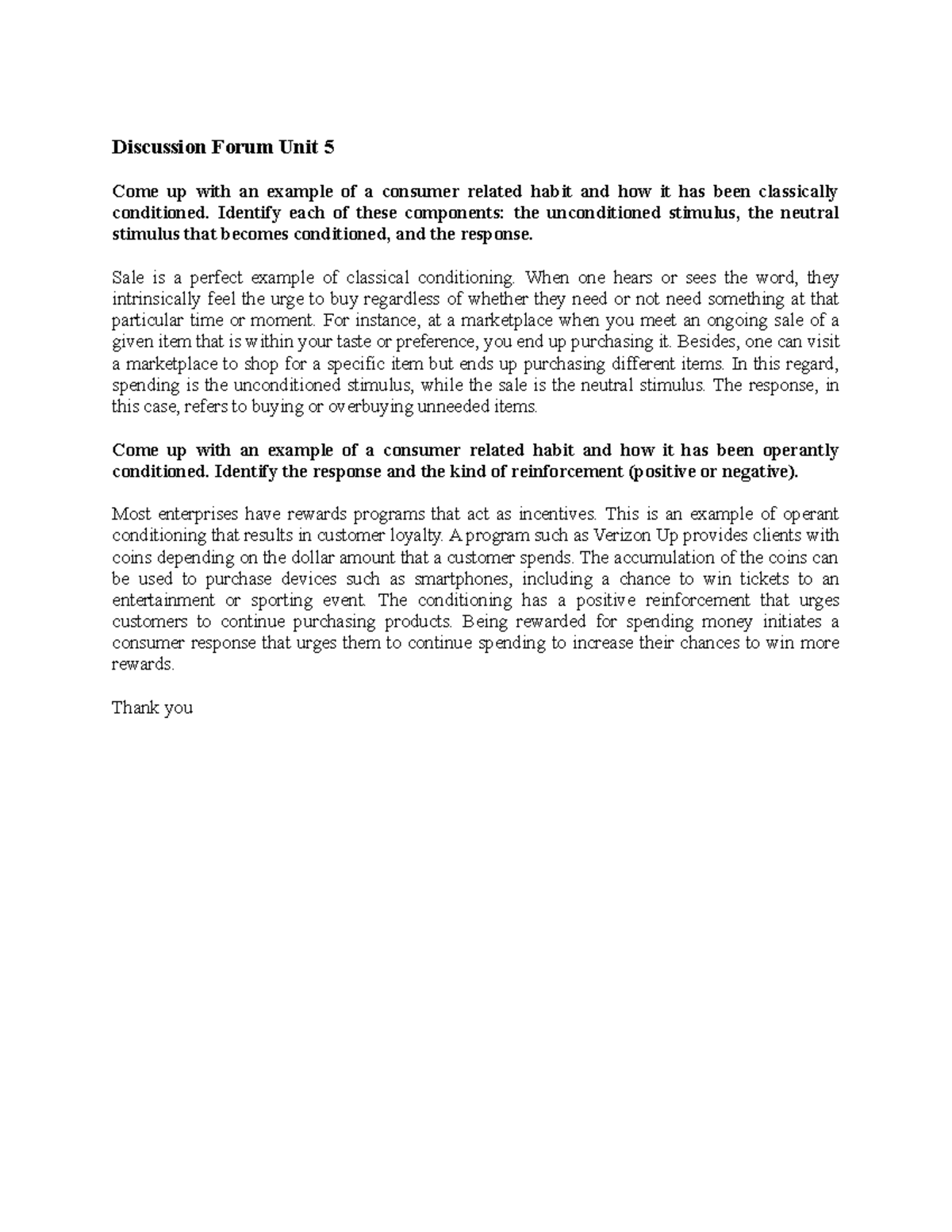 Consumer Conditioning Habits: Discussion Forum Unit 5 Insights - Studocu