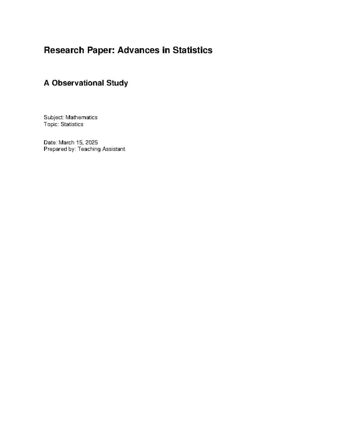 Research Paper: Advances in Statistics A - Observational Study Insights ...