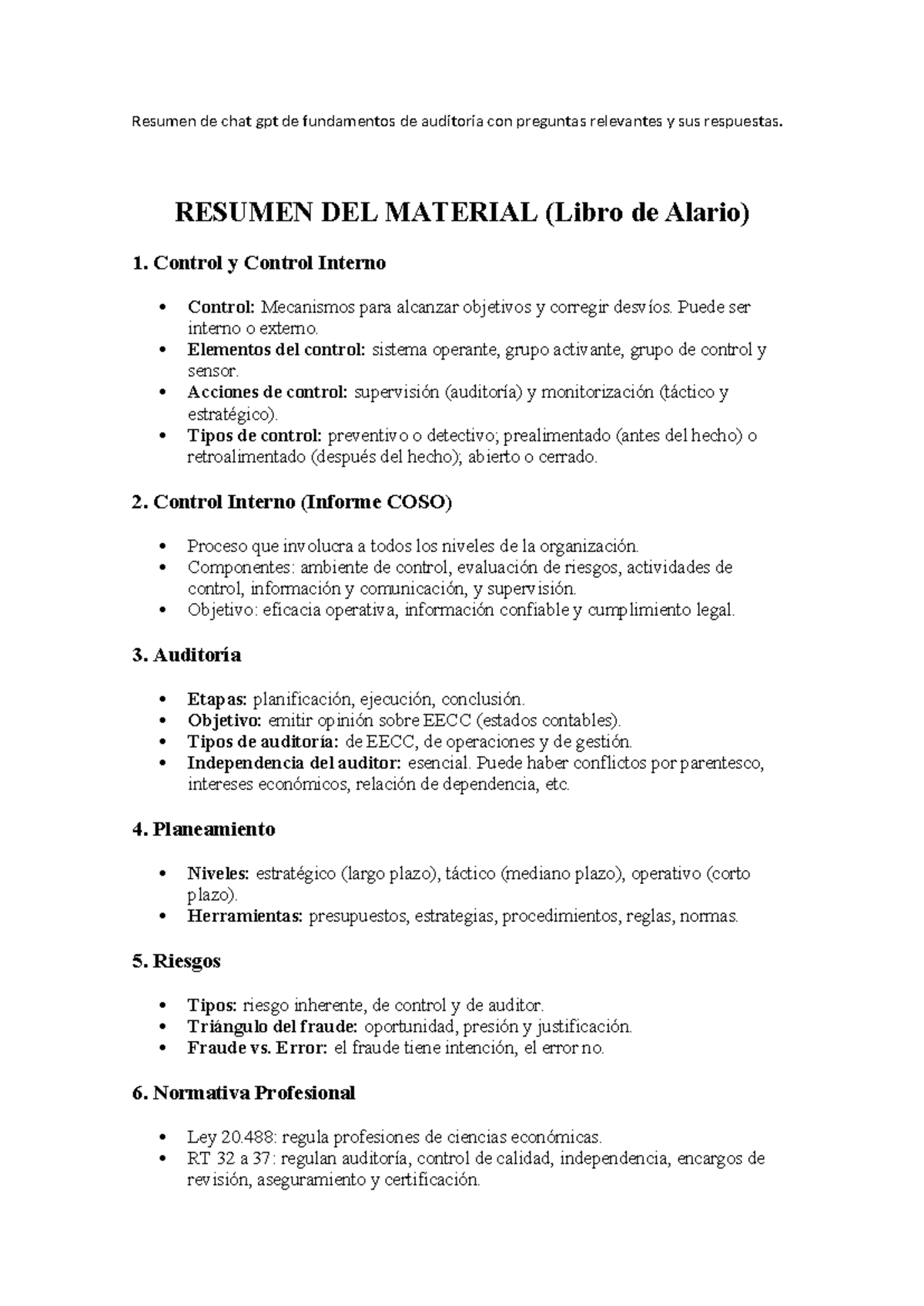Resumen de Fundamentos de Auditoría y Preguntas Relevantes - RT 37 ...