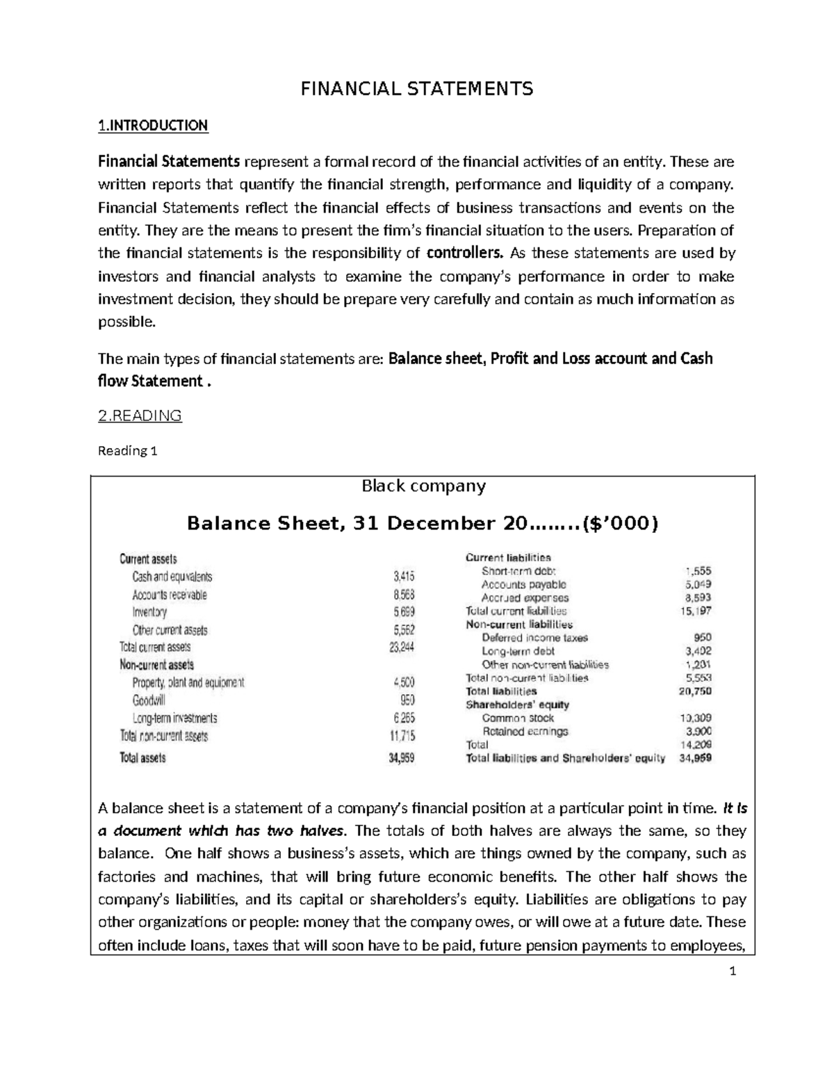 FIN 101: Understanding Financial Statements and Their Components - Studocu