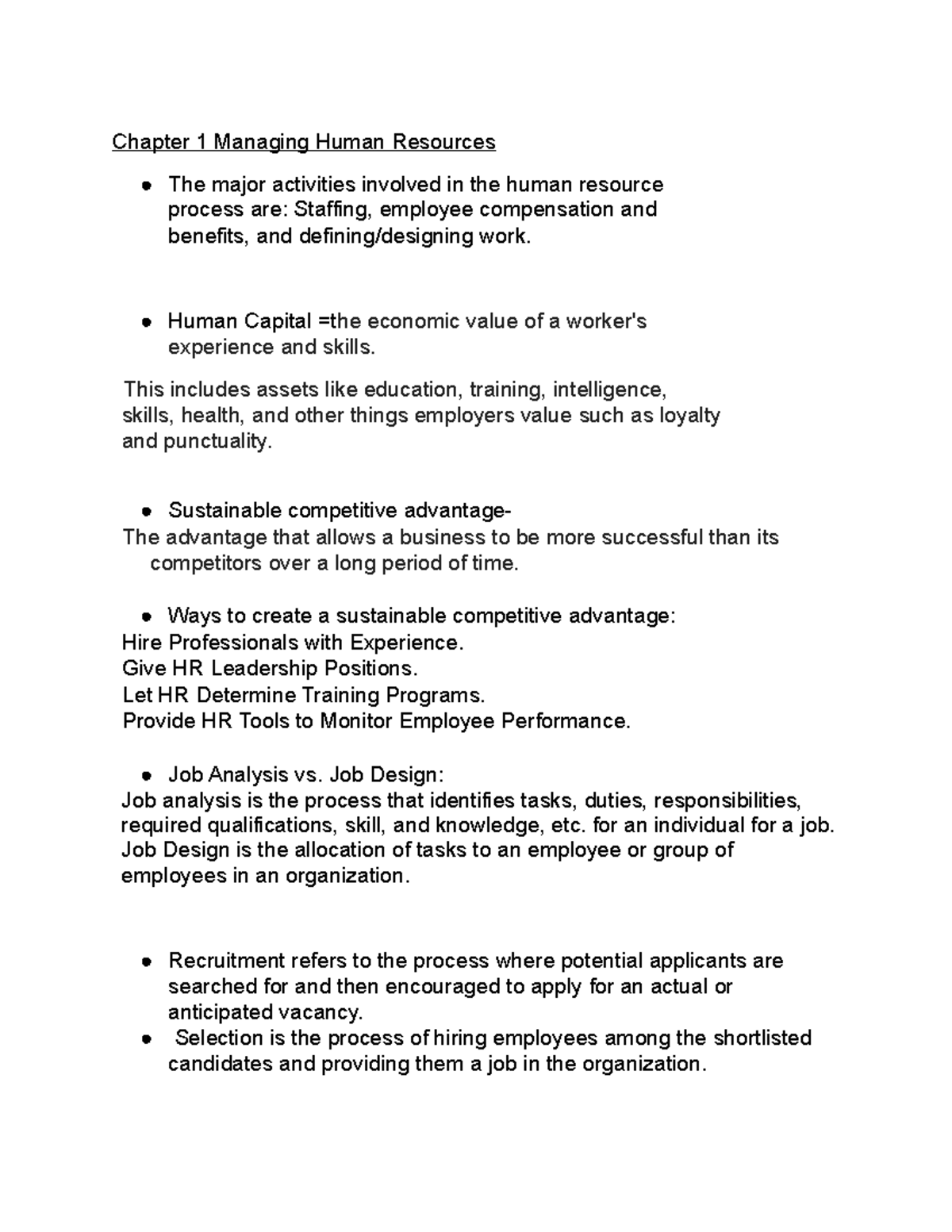 HUMN 3173 Chapter 1 Notes - Overview of Human Resource Management - Studocu