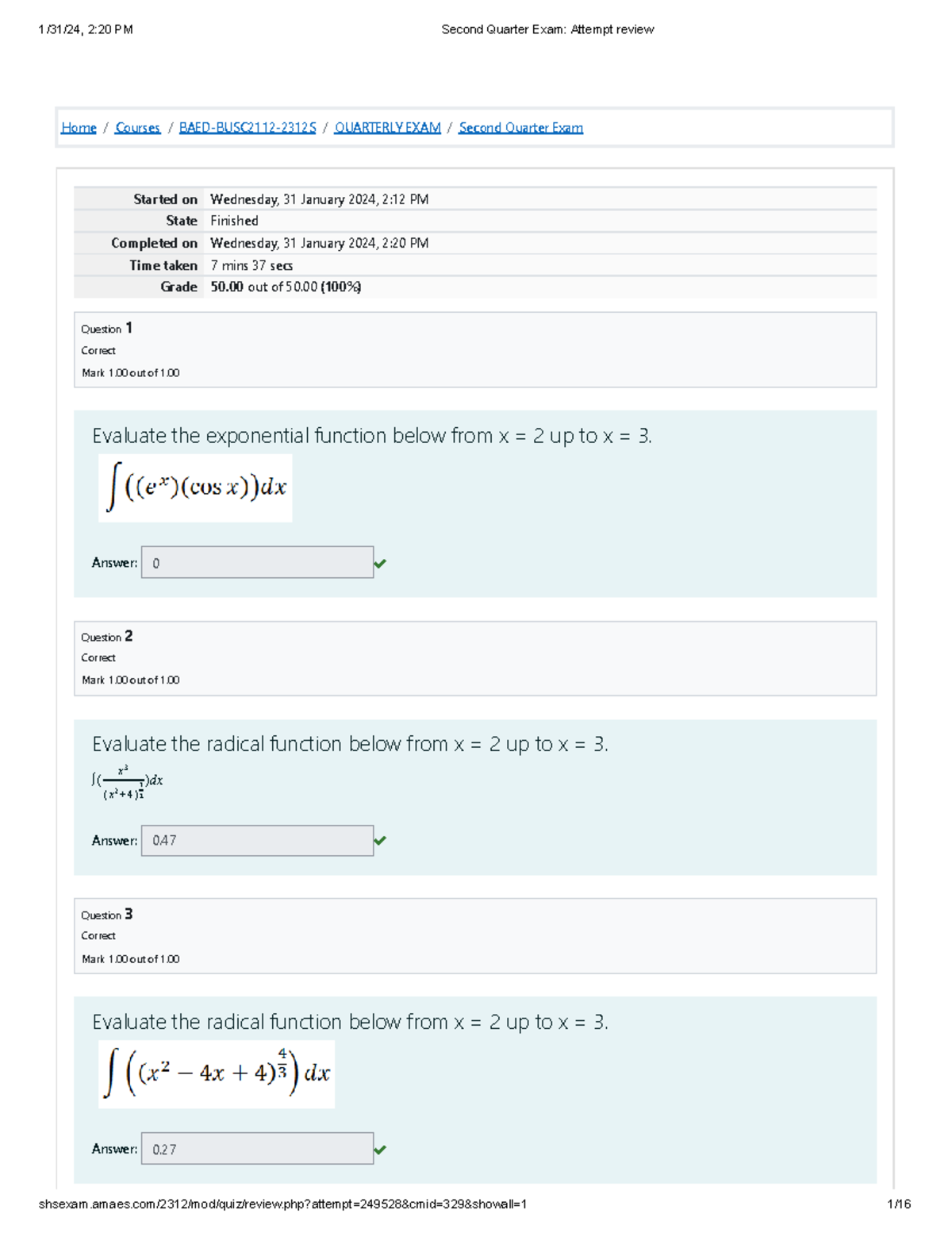 BUSC2112 Basic Calculus: Second Quarter Exam Attempt Review - Studocu