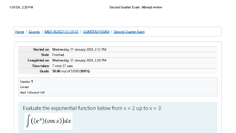 BUSC2112 Basic Calculus: Second Quarter Exam Attempt Review - Studocu