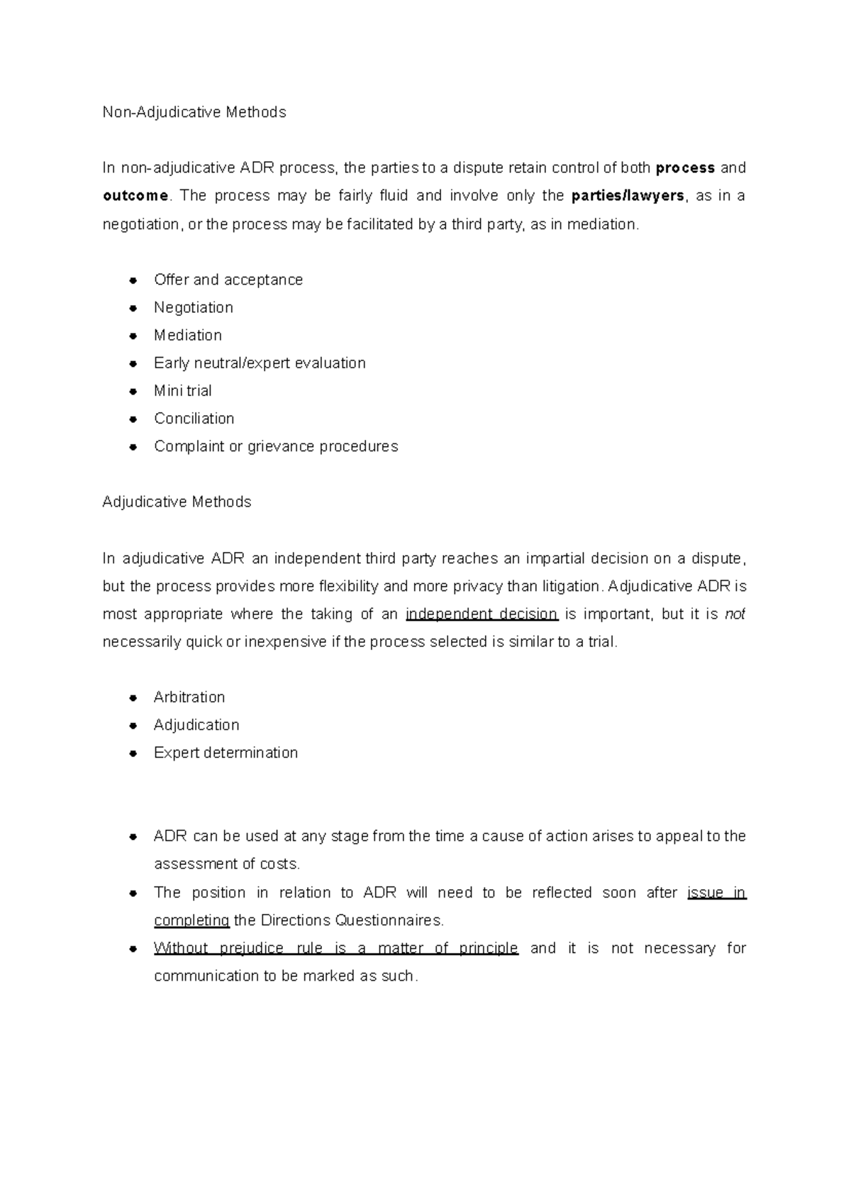 ADR Methods and Processes: Comprehensive Study Notes (1) - Studocu