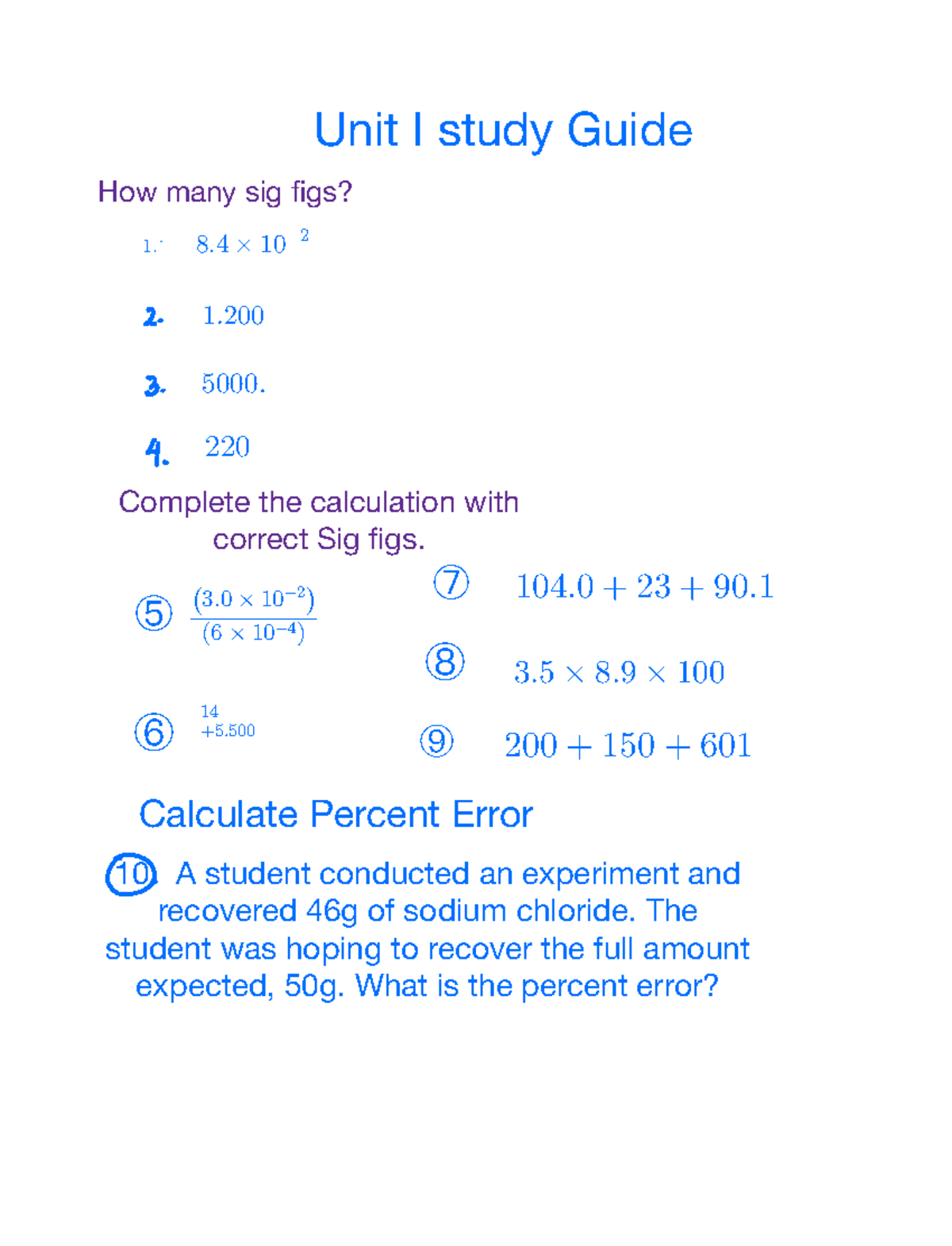 SEB Unit I Study Guide: Significant Figures & Error Analysis - Studocu