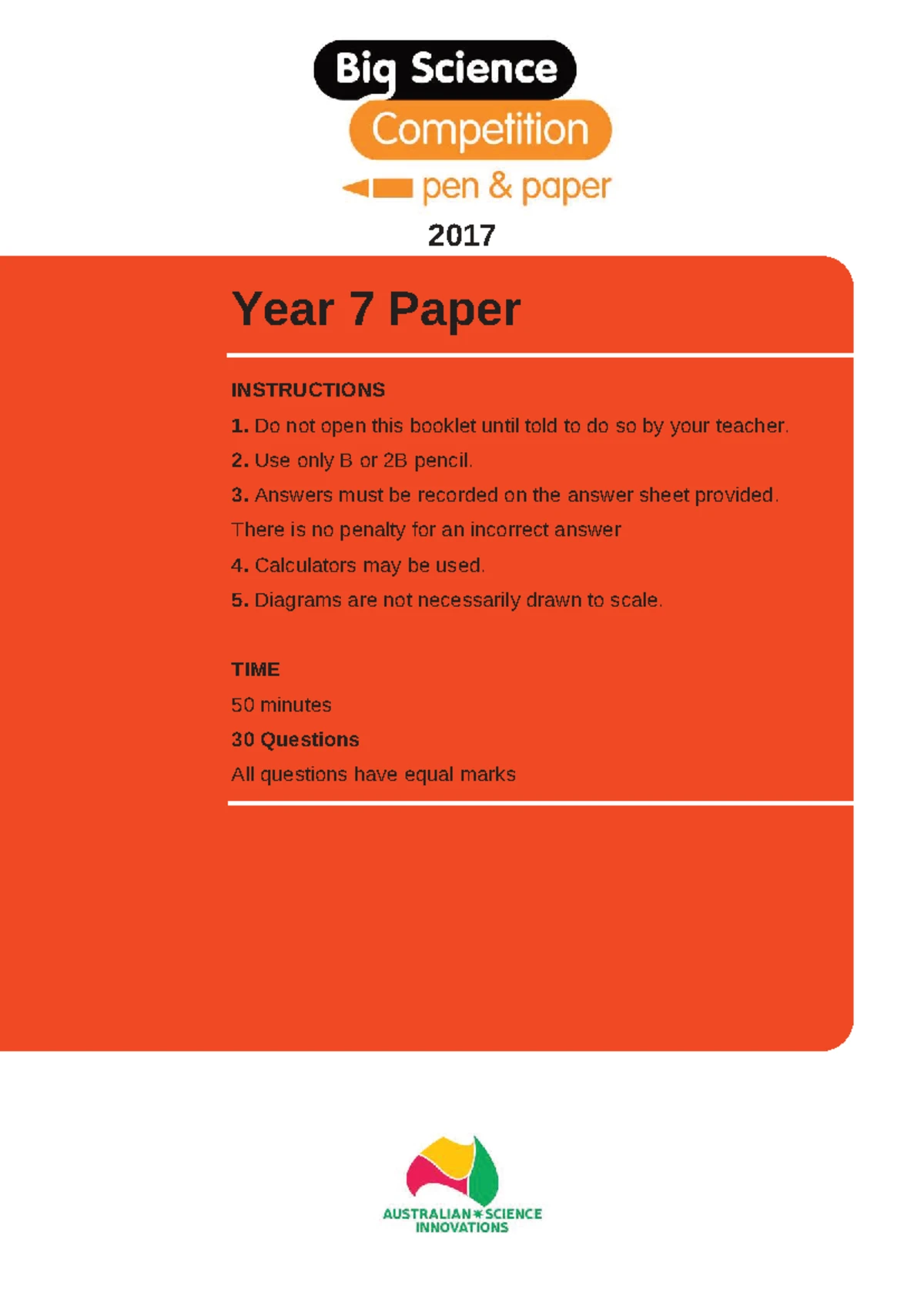 Year 7 Science Competition Sample Questions and Instructions - Studocu
