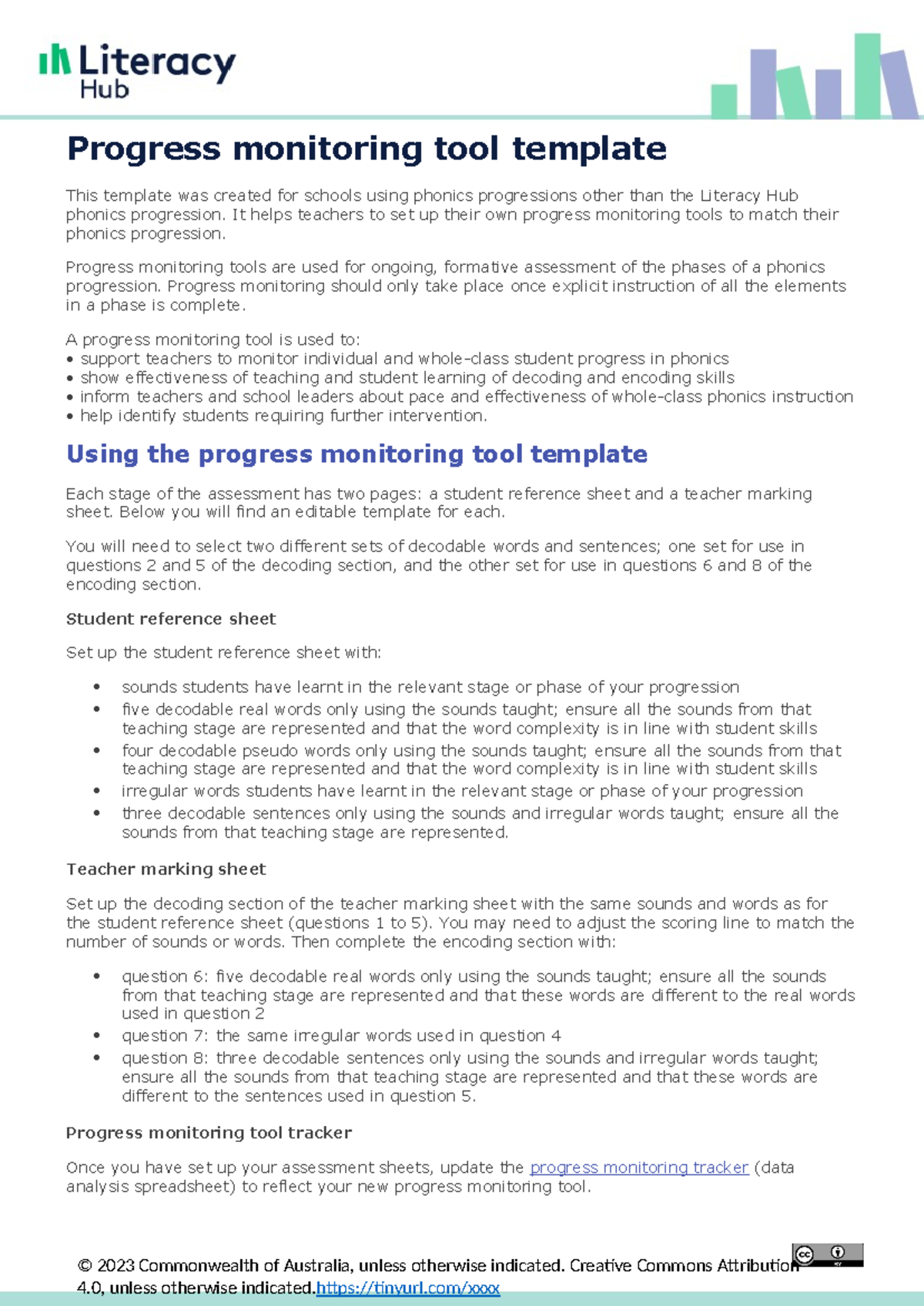 Progress monitoring tool template - © 2023 Commonwealth of Australia ...