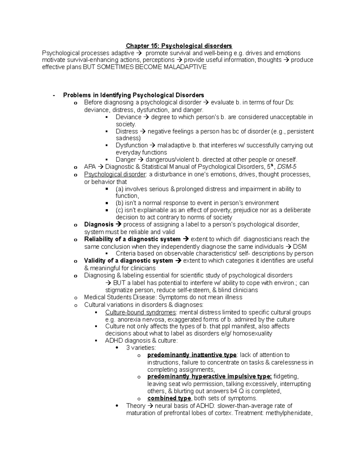 Psychological Disorders: Chapter 15 Lecture Notes for PSY101 - Studeersnel