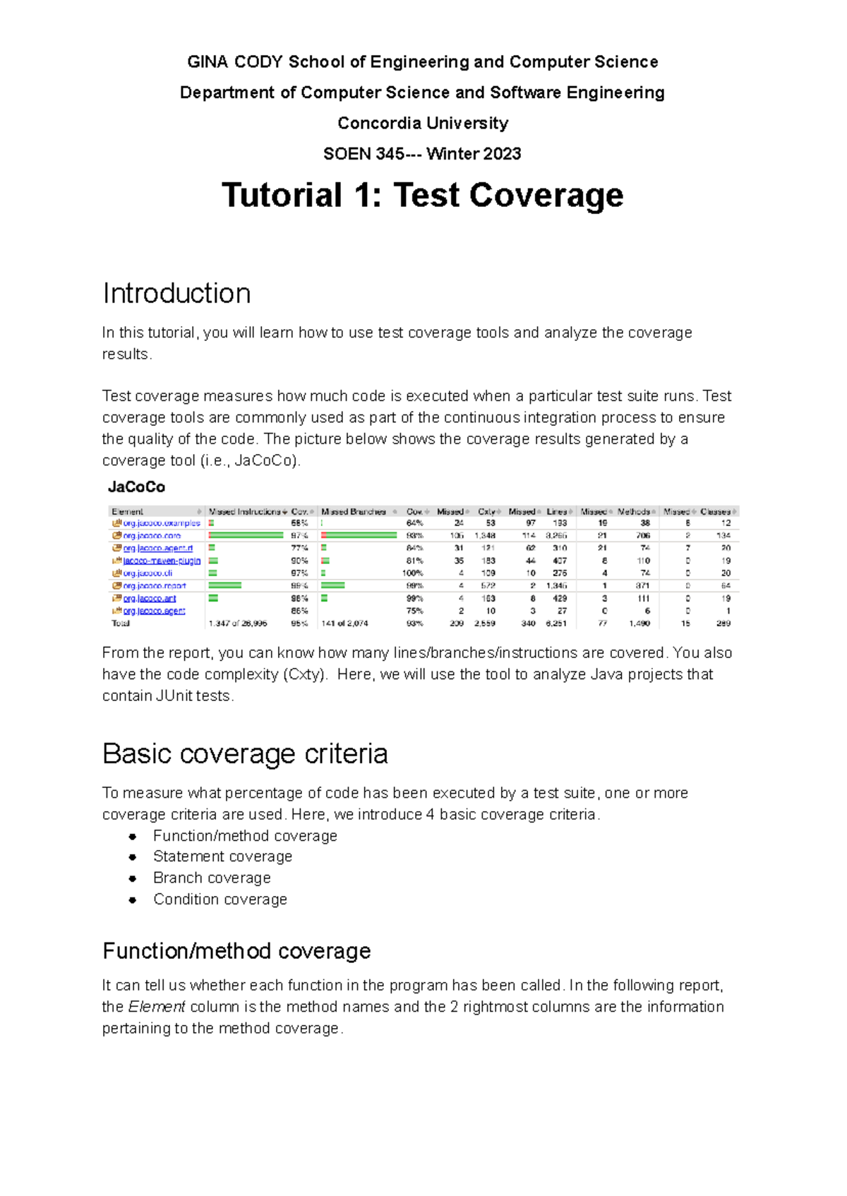 SOEN 345 T1 Test coverage - Department of Computer Science and Software ...