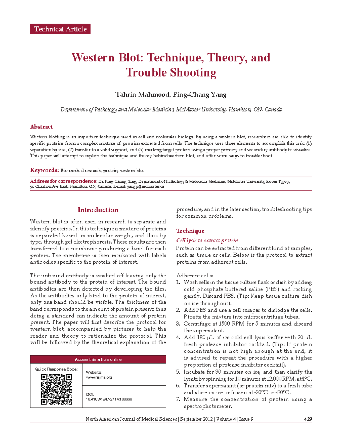 Western Blot Technique: Theory and Troubleshooting Guide (PATH 101 ...