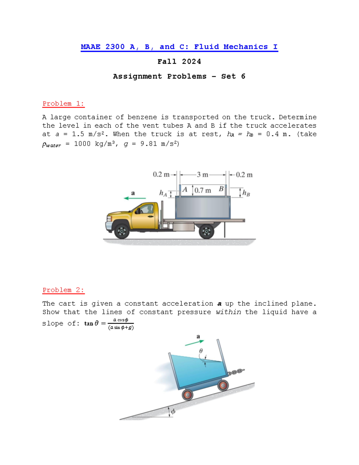 Practice Questions - MAAE 2300 A, B, and C: Fluid Mechanics I Fall 2024 ...