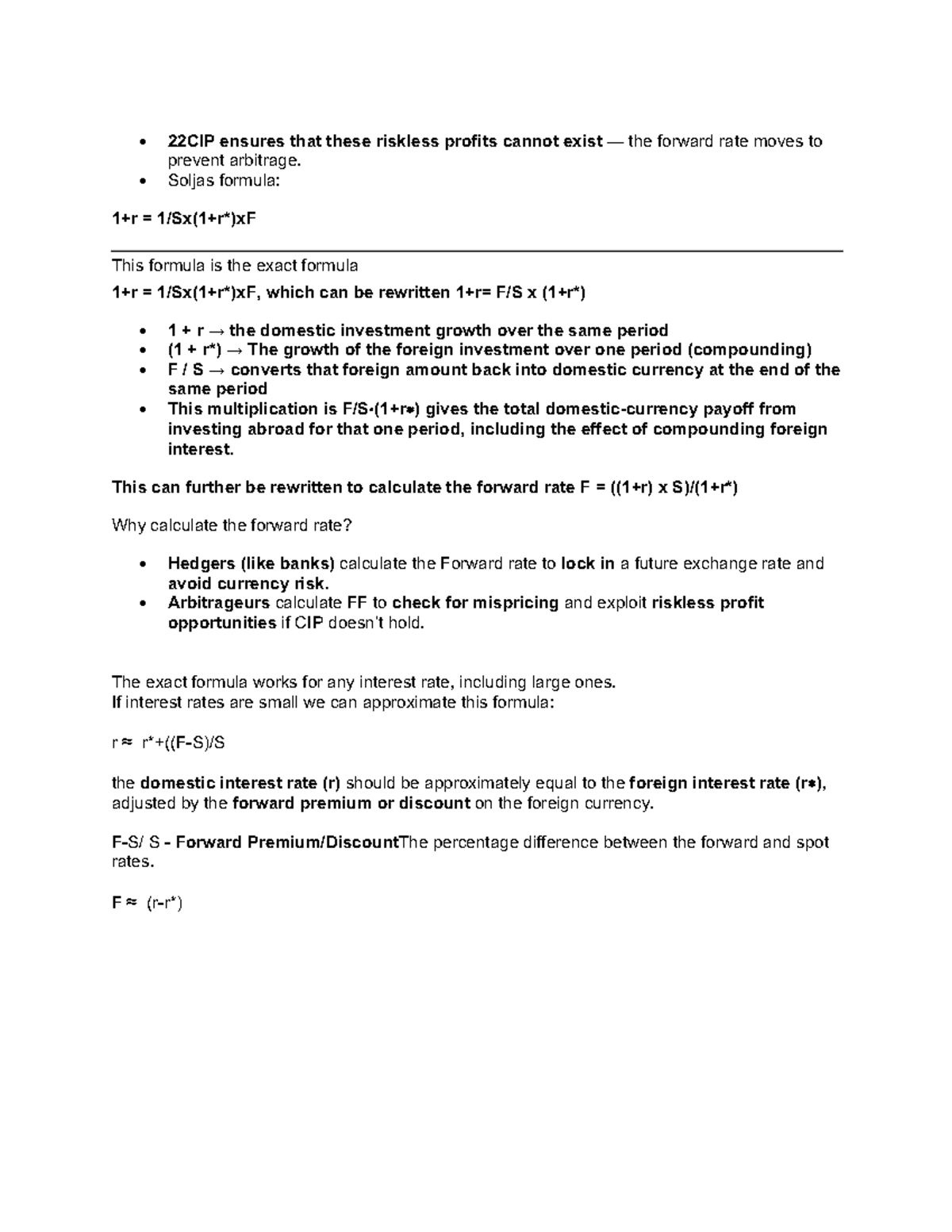C.E Notes for CIP: Understanding Forward Rate and Arbitrage - Studeersnel