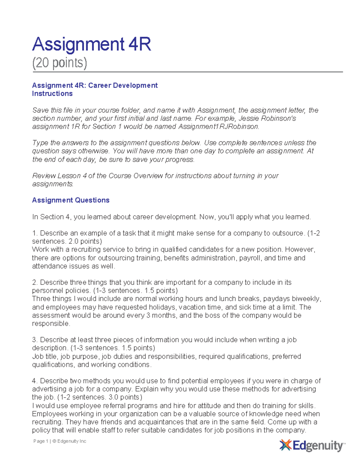 Assignment 4R - Career Development Questions and Instructions - Studocu