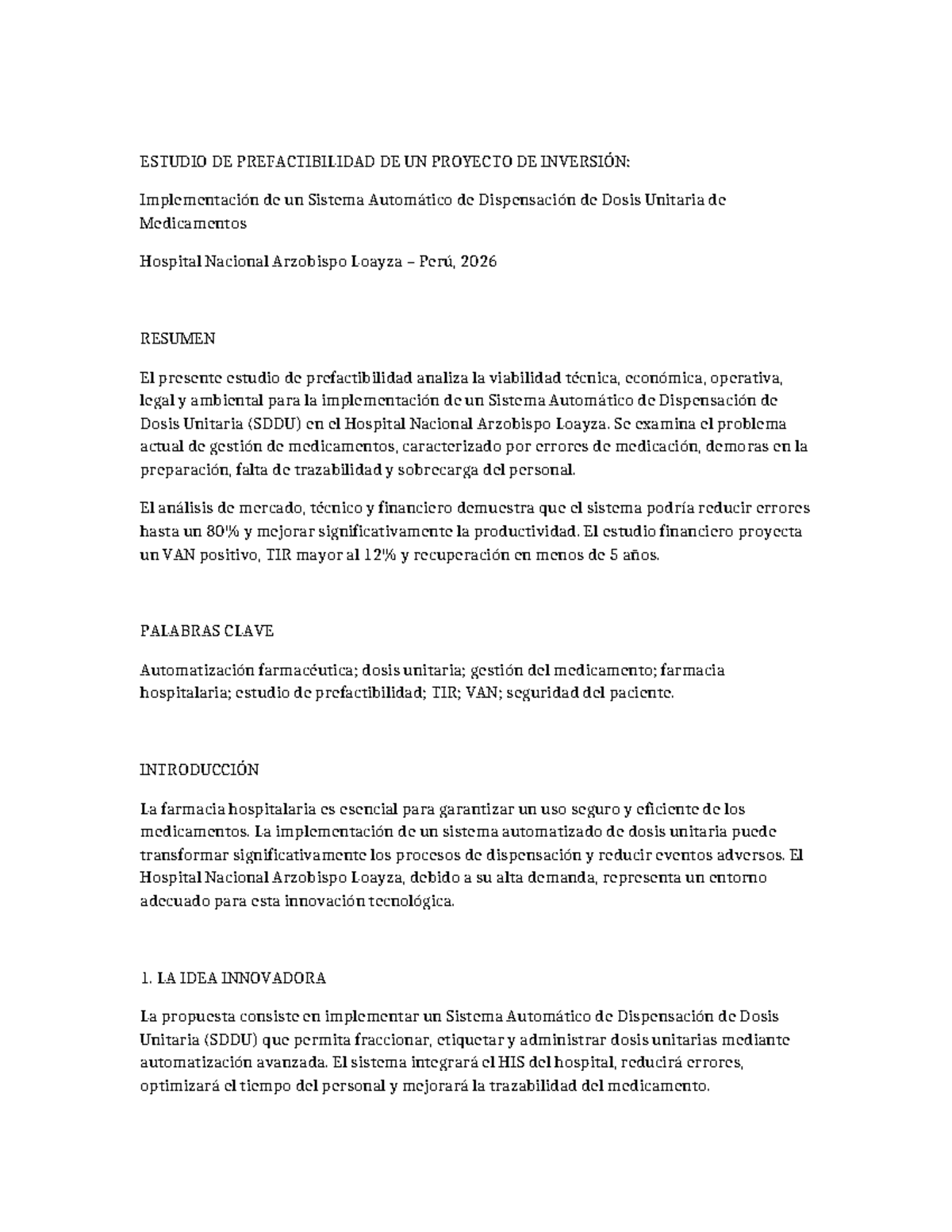 Estudio de Prefactibilidad SDDU en Hospital Nacional Arzobispo Loayza ...