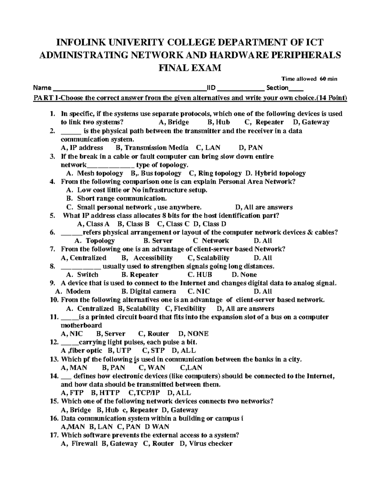 Administrating Network AND Hardware 111 - INFOLINK UNIVERITY COLLEGE ...