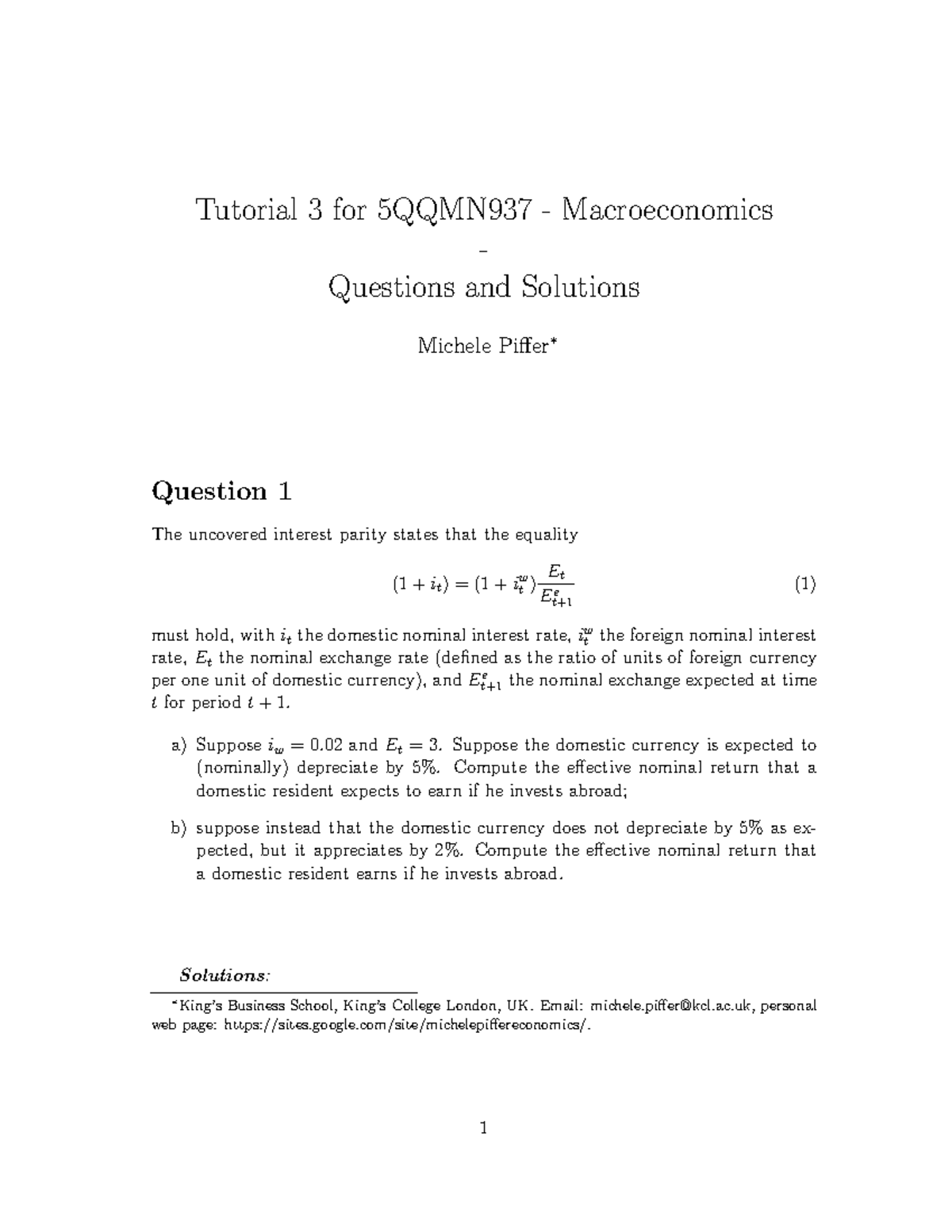 Tutorial 3 for 5QQMN937 Macroeconomics: Questions & Solutions - Studocu